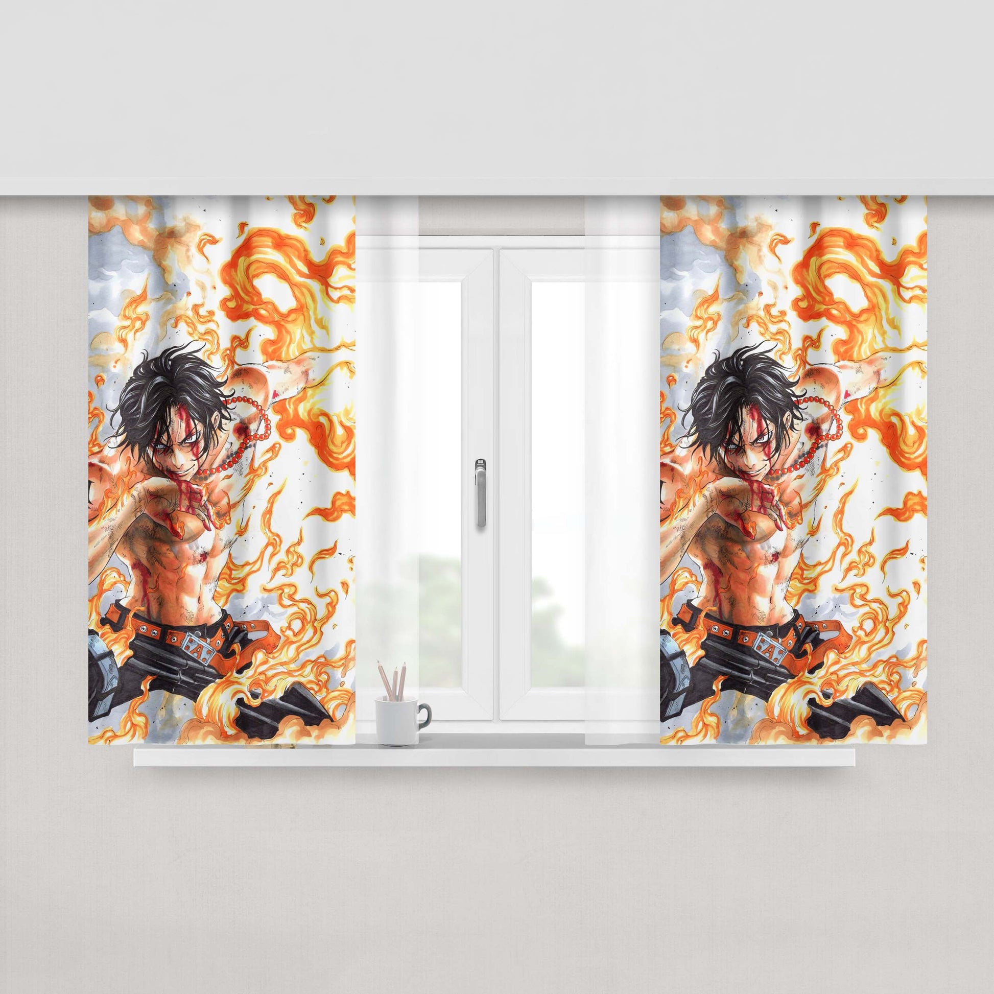 Ace Onepiece On Fire Fabric Window Curtains