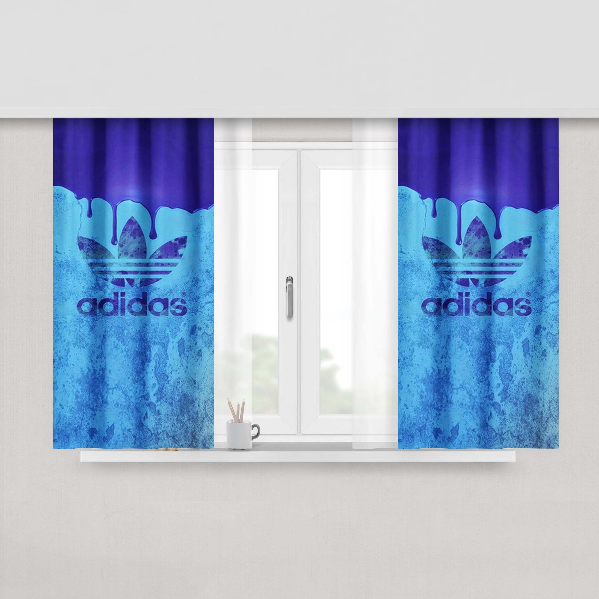 Adidas Logo Black Fabric Window Curtains