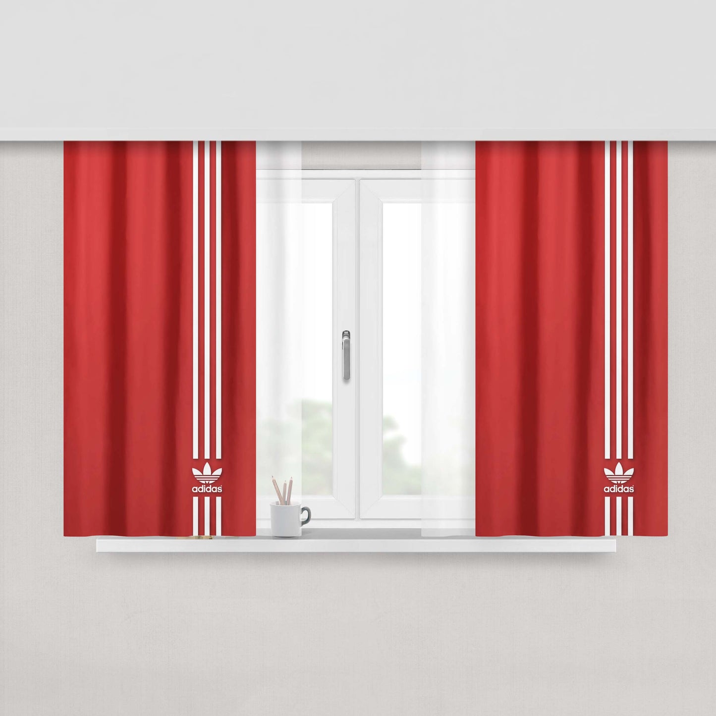 Adidas Red Blue Fabric Window Curtains
