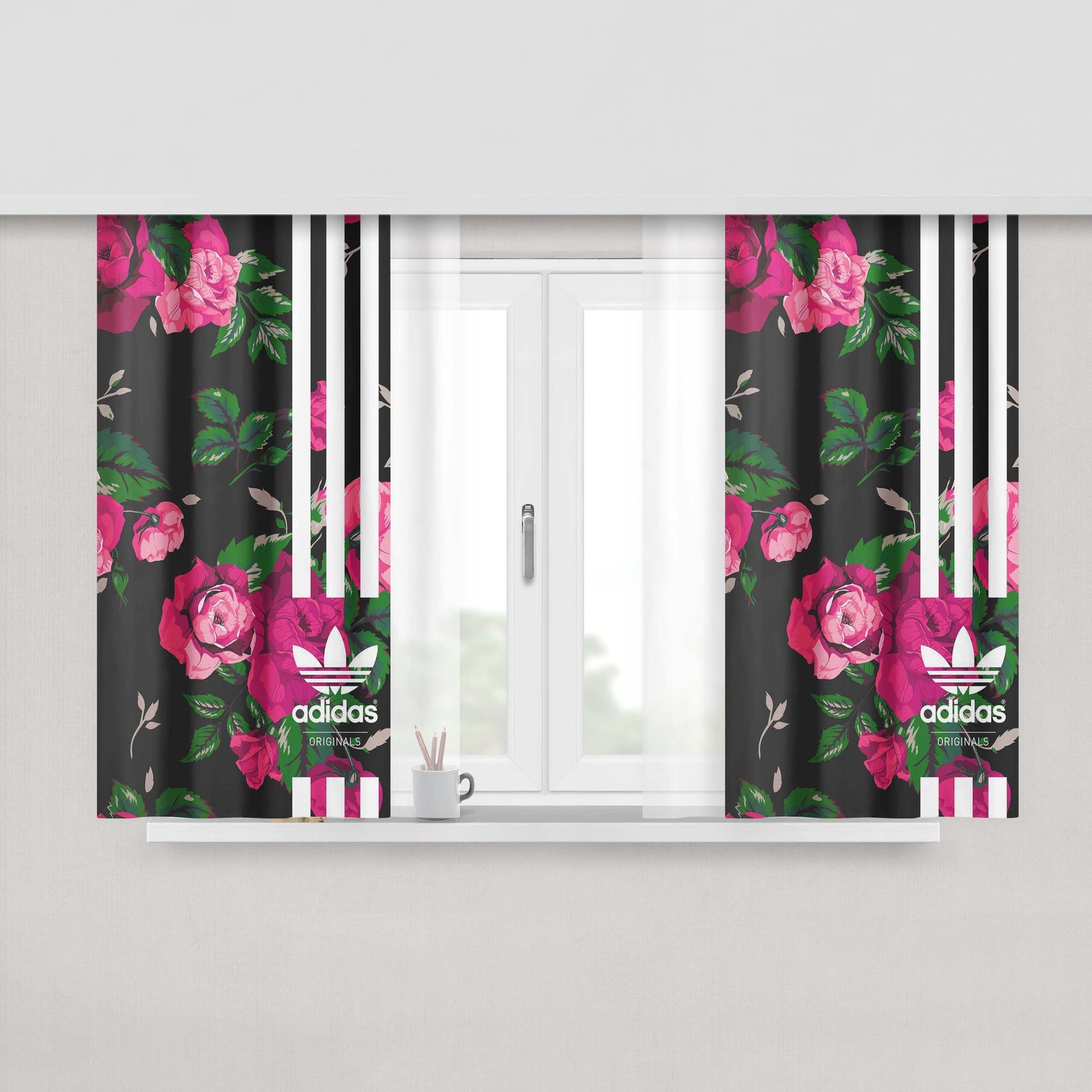 Adidas Red Logo Fabric Window Curtains