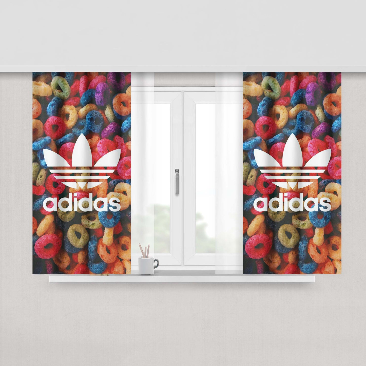 Adidas Shoes On Fabric Window Curtains