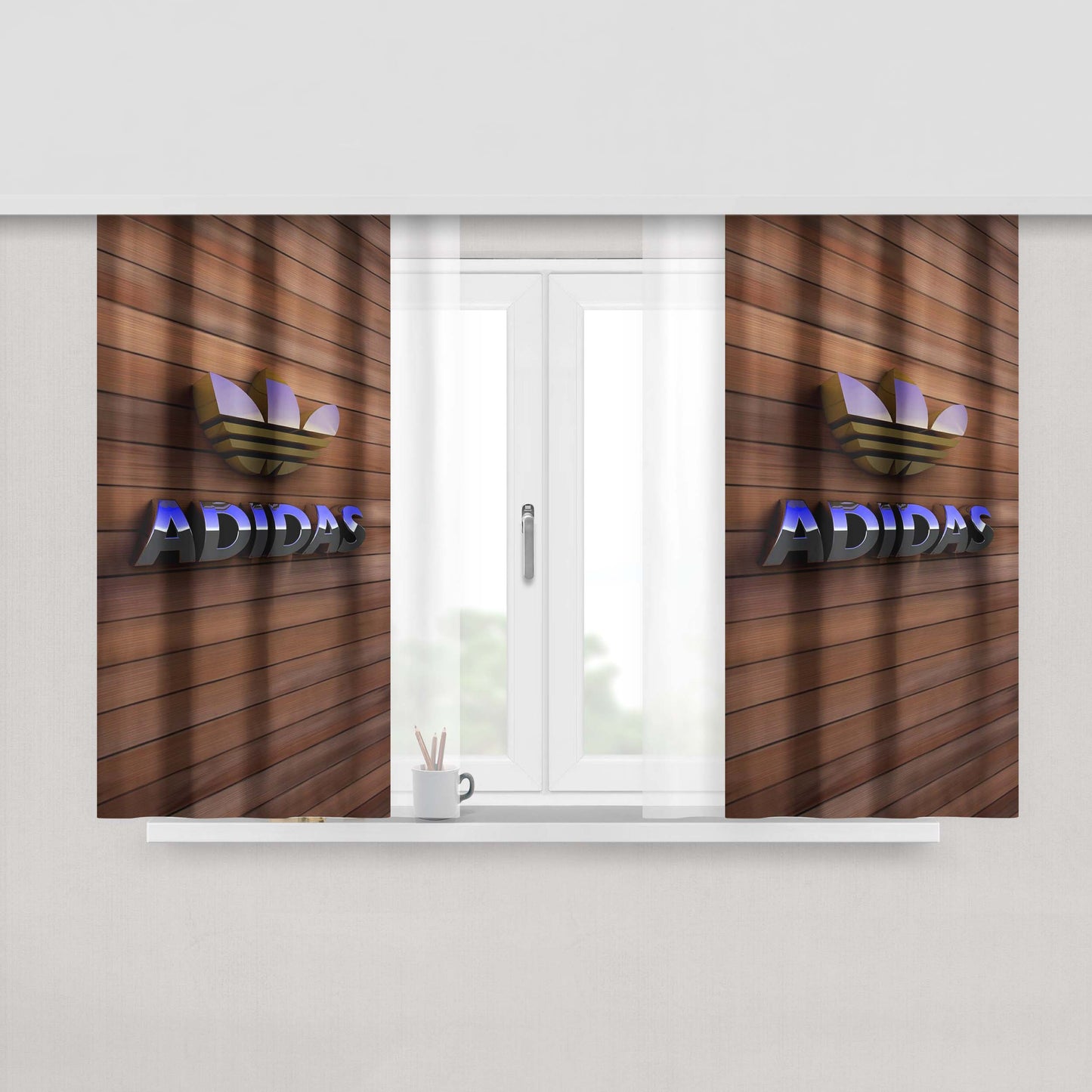 Adidas White Background Fabric Window Curtains
