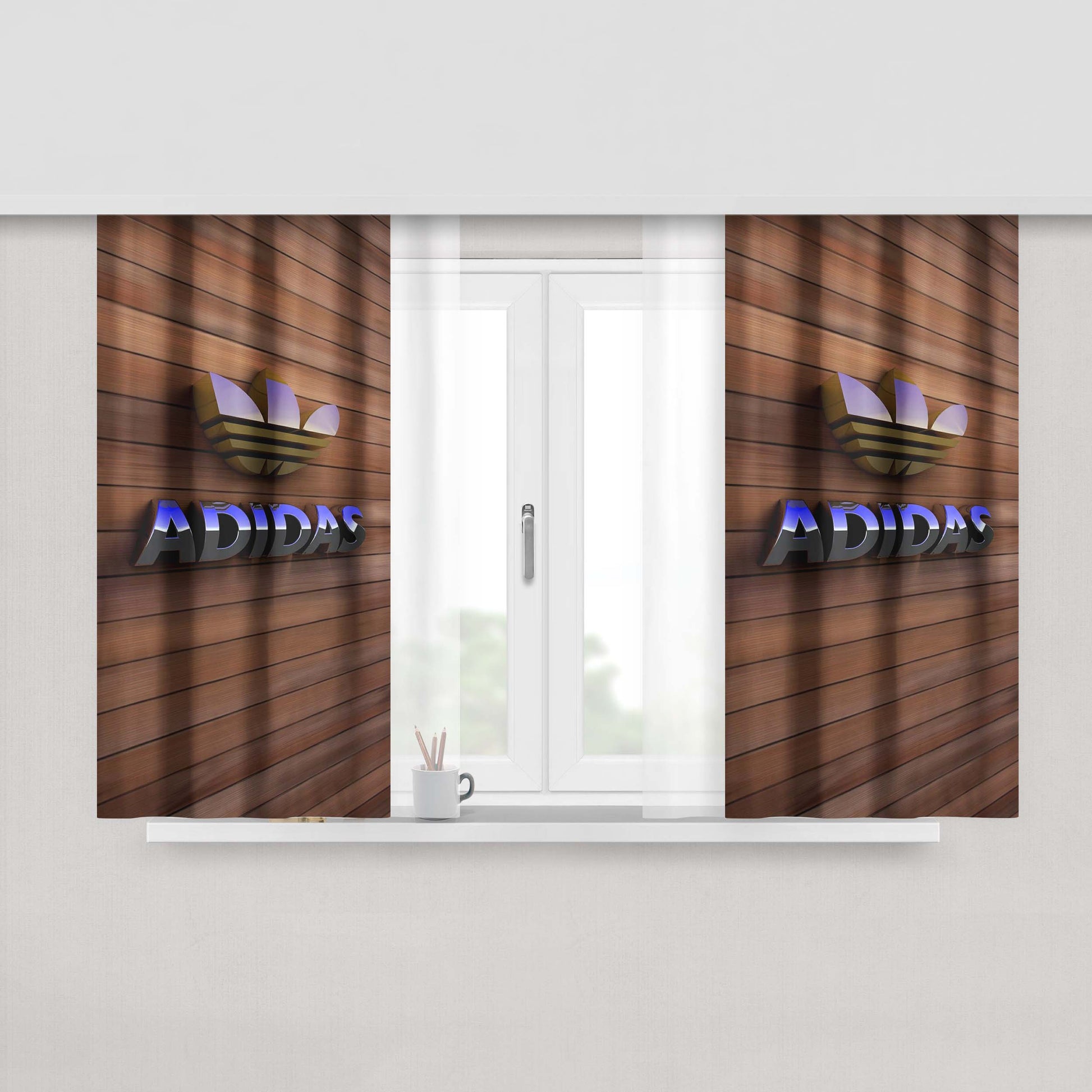 Adidas White Background Fabric Window Curtains