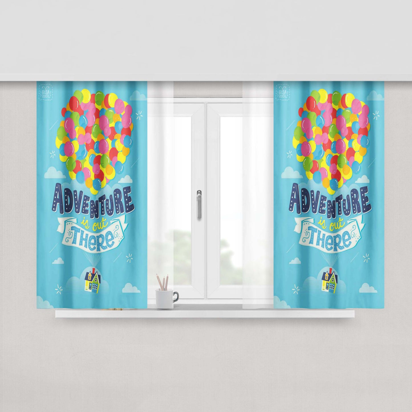 Adventure Is Cut There Up Movie Fabric Window Curtains