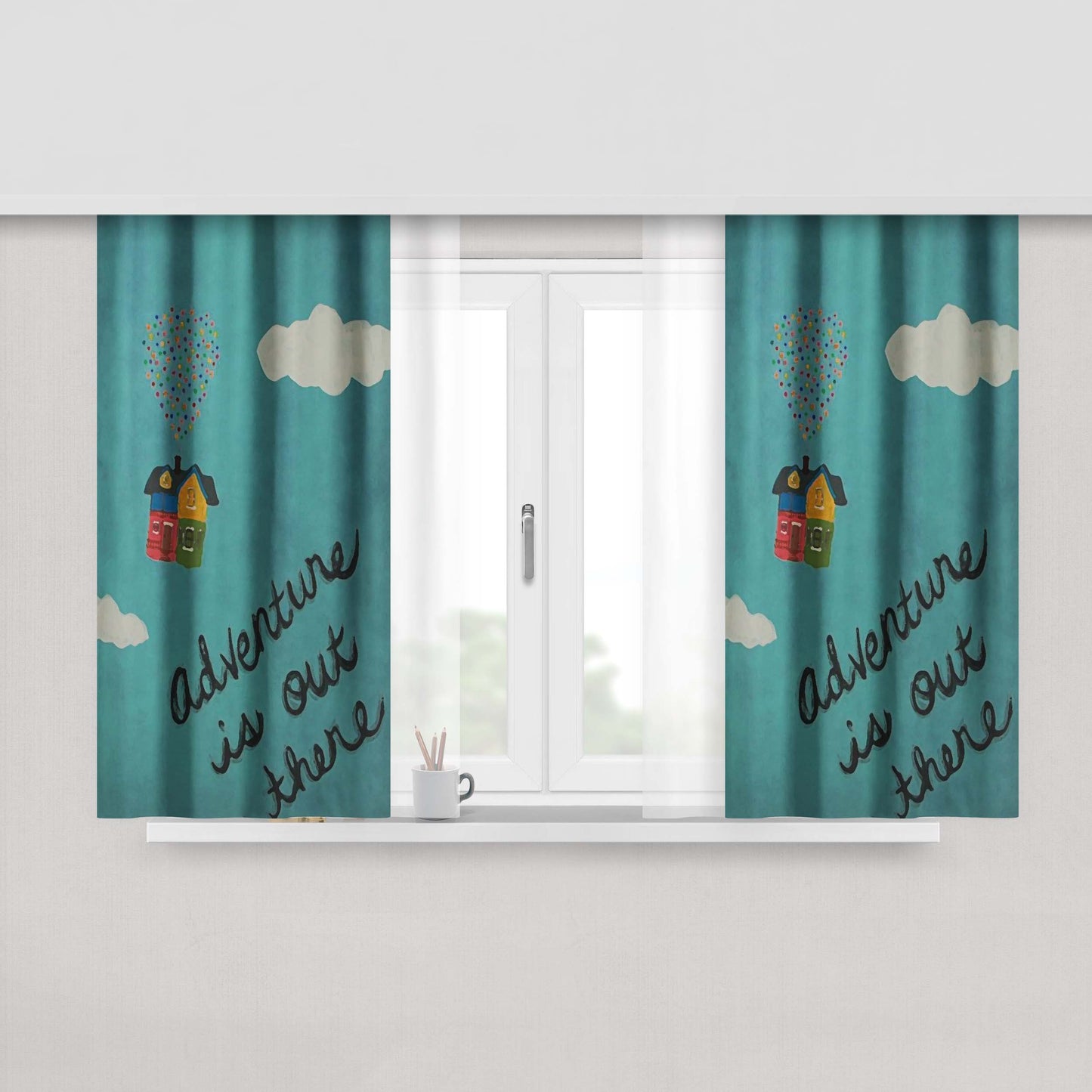 Adventure Is Out There With Charlie And Ellie Fabric Window Curtains