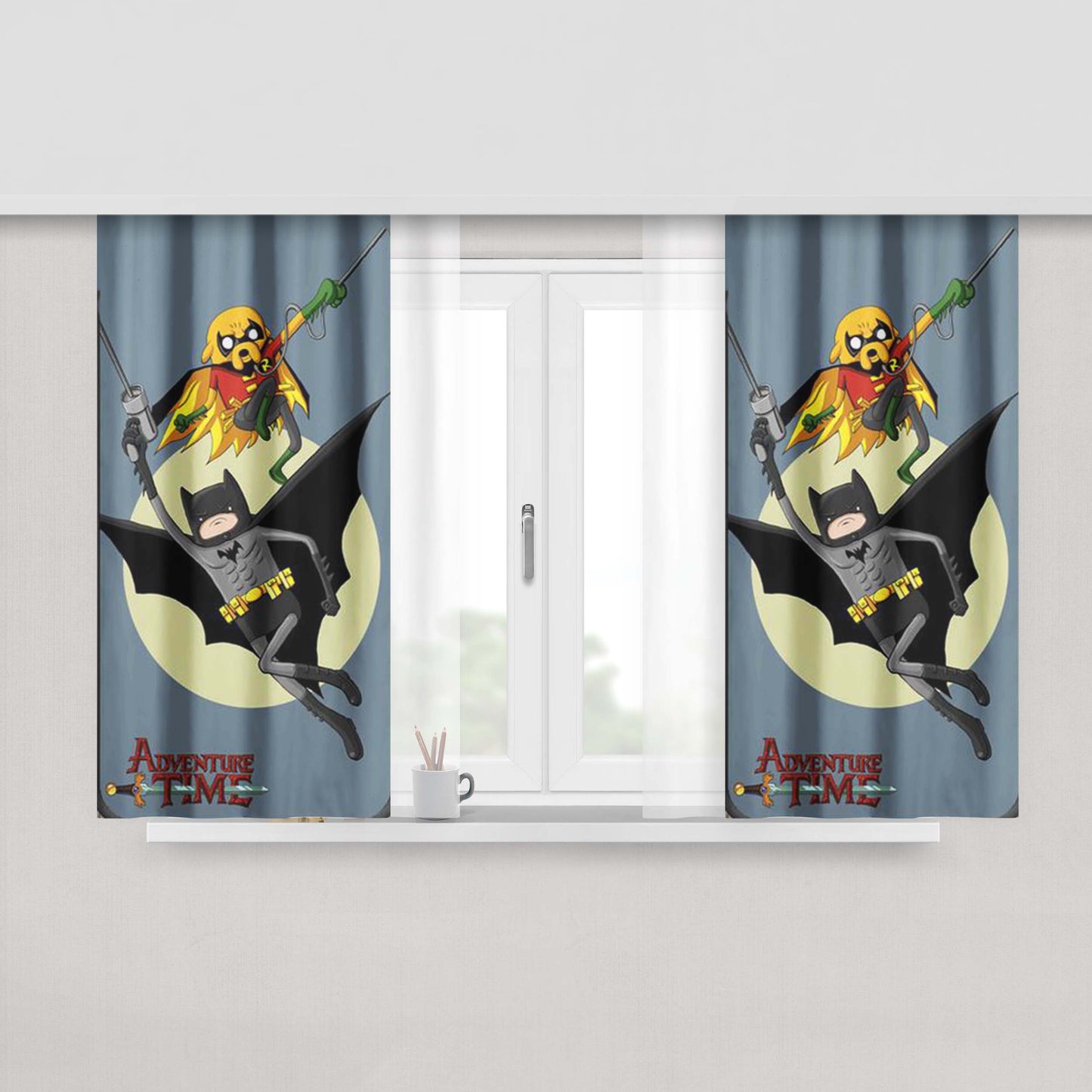 Adventure Time Batman And Robin Comic Fabric Window Curtains