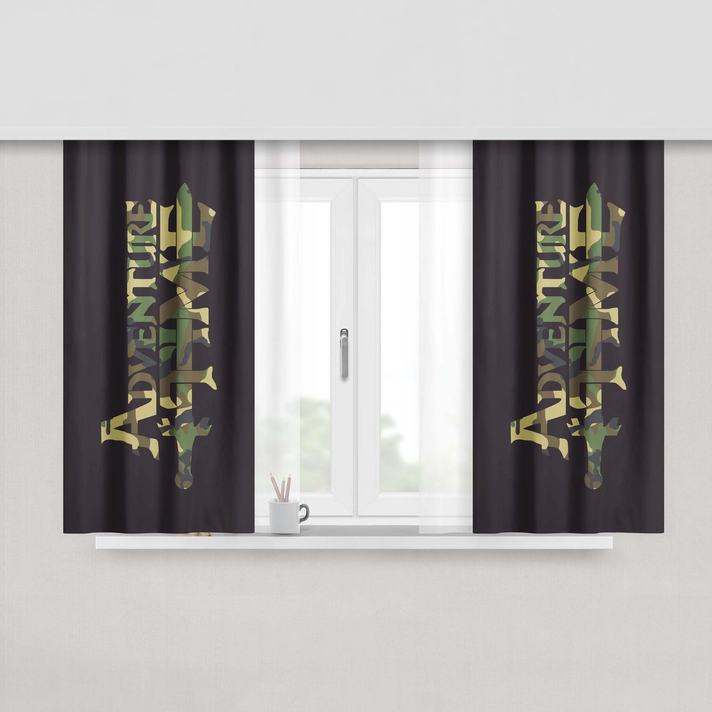 Adventure Time Bw One Color Fabric Window Curtains