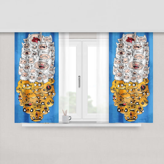 Adventure Time Doodle Bw Fabric Window Curtains