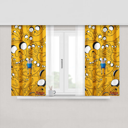 Adventure Time Doodle Yellow White Fabric Window Curtains