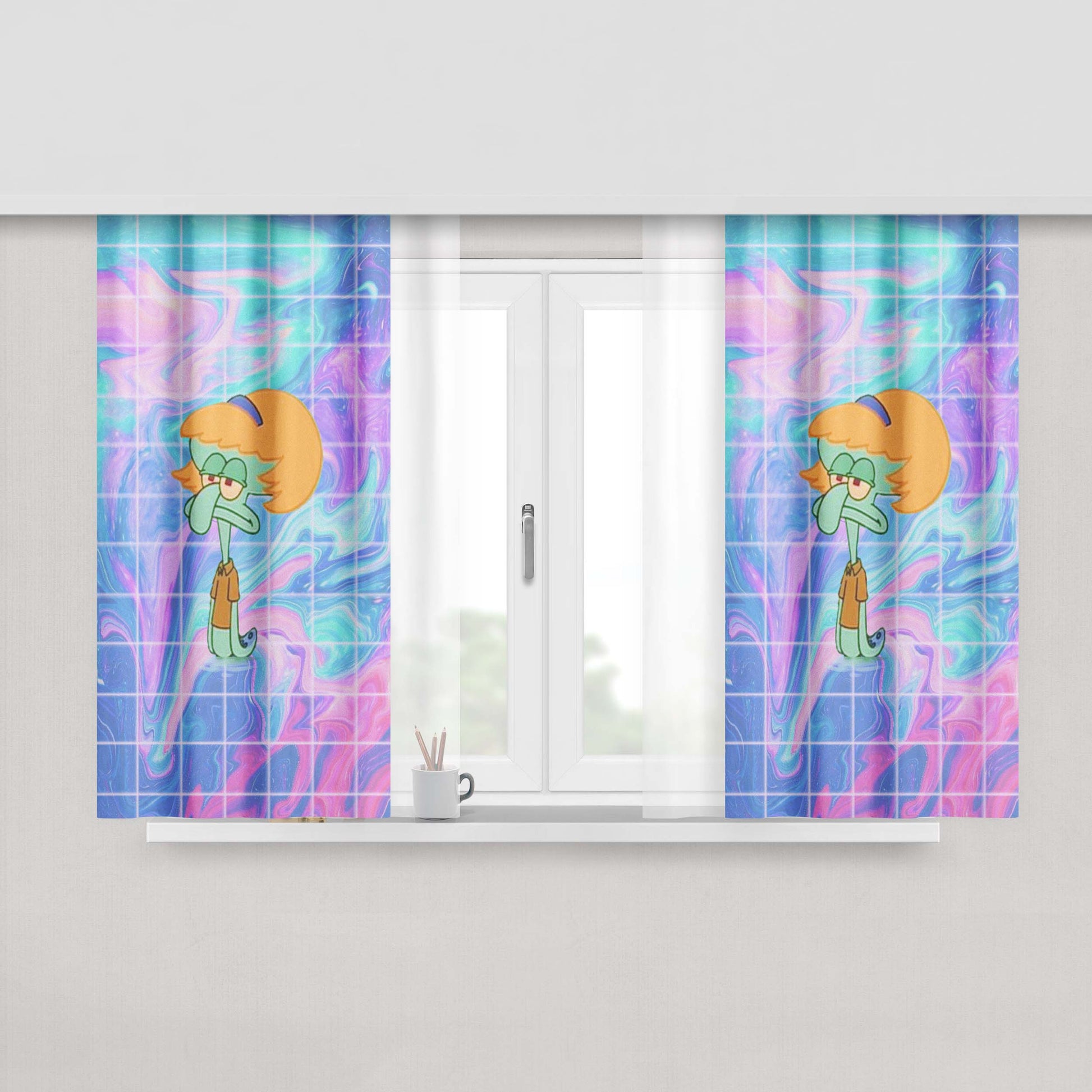 Aesthetic Liquid Cartoon Squidward Wallpaper Fabric Window Curtains
