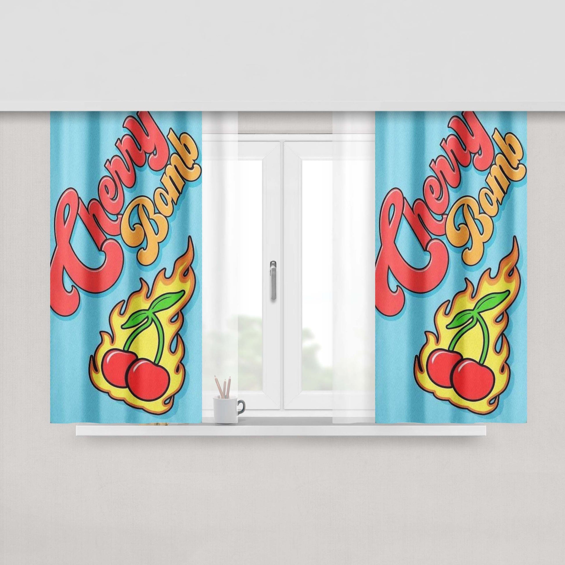 Aesthetic Red Cute Baby Devil Fabric Window Curtains