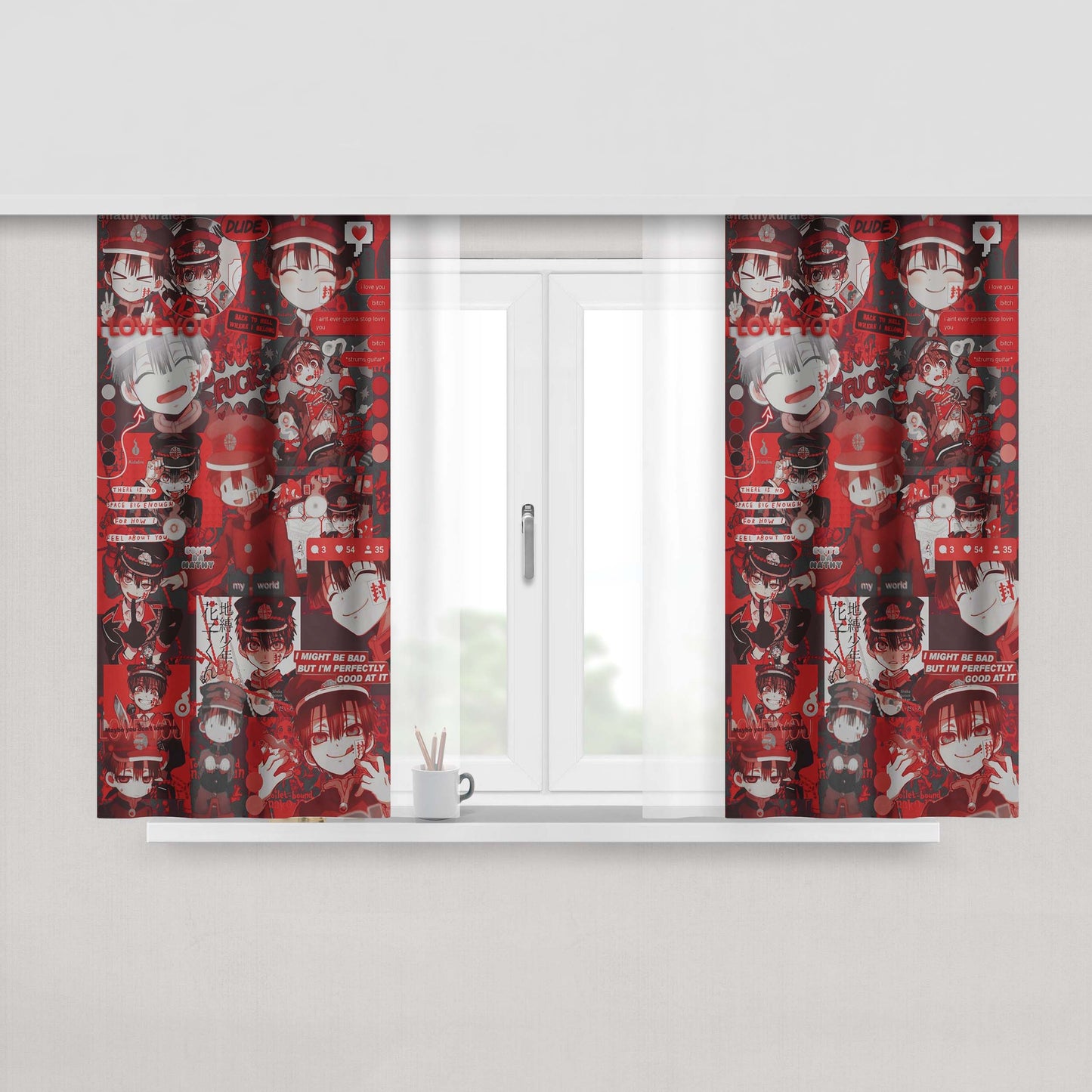 Aesthetic Toilet Bound Hanako-Kun Collage Fabric Window Curtains