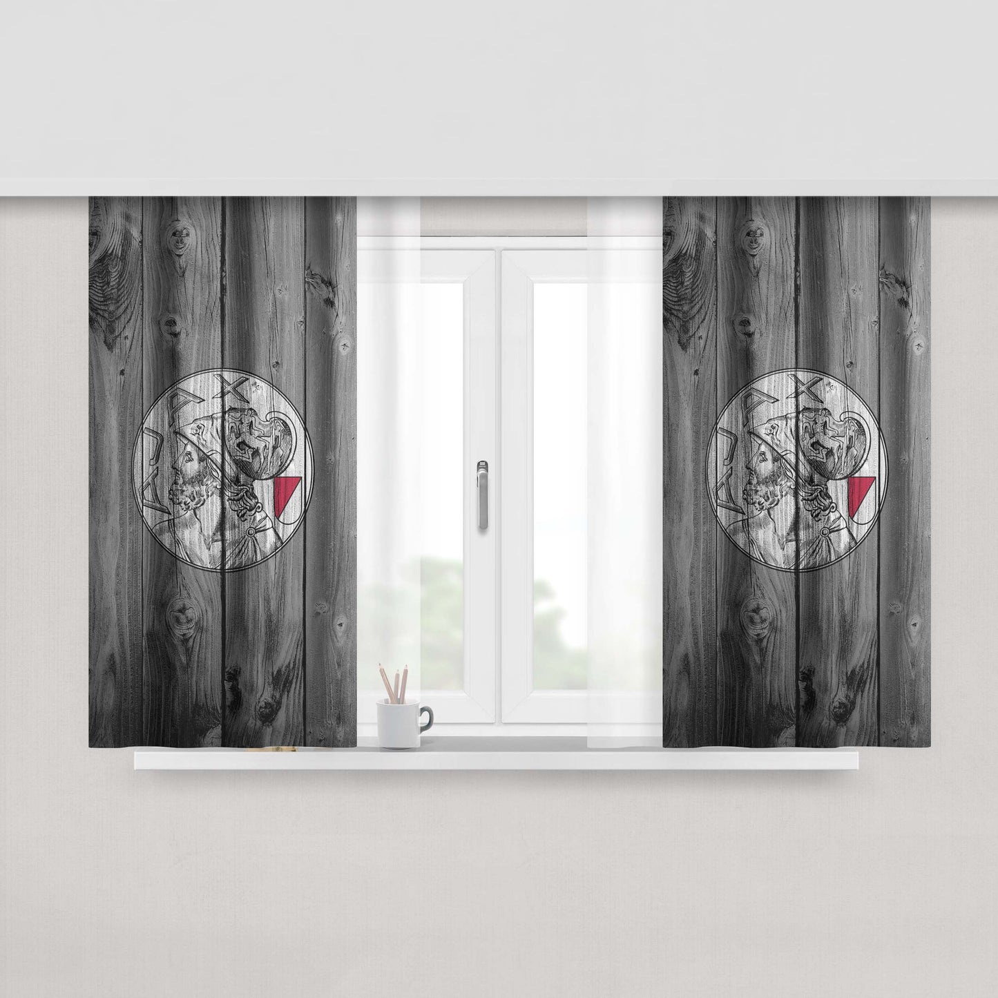 Afc Ajax Amsterdam Wood Logo Fabric Window Curtains