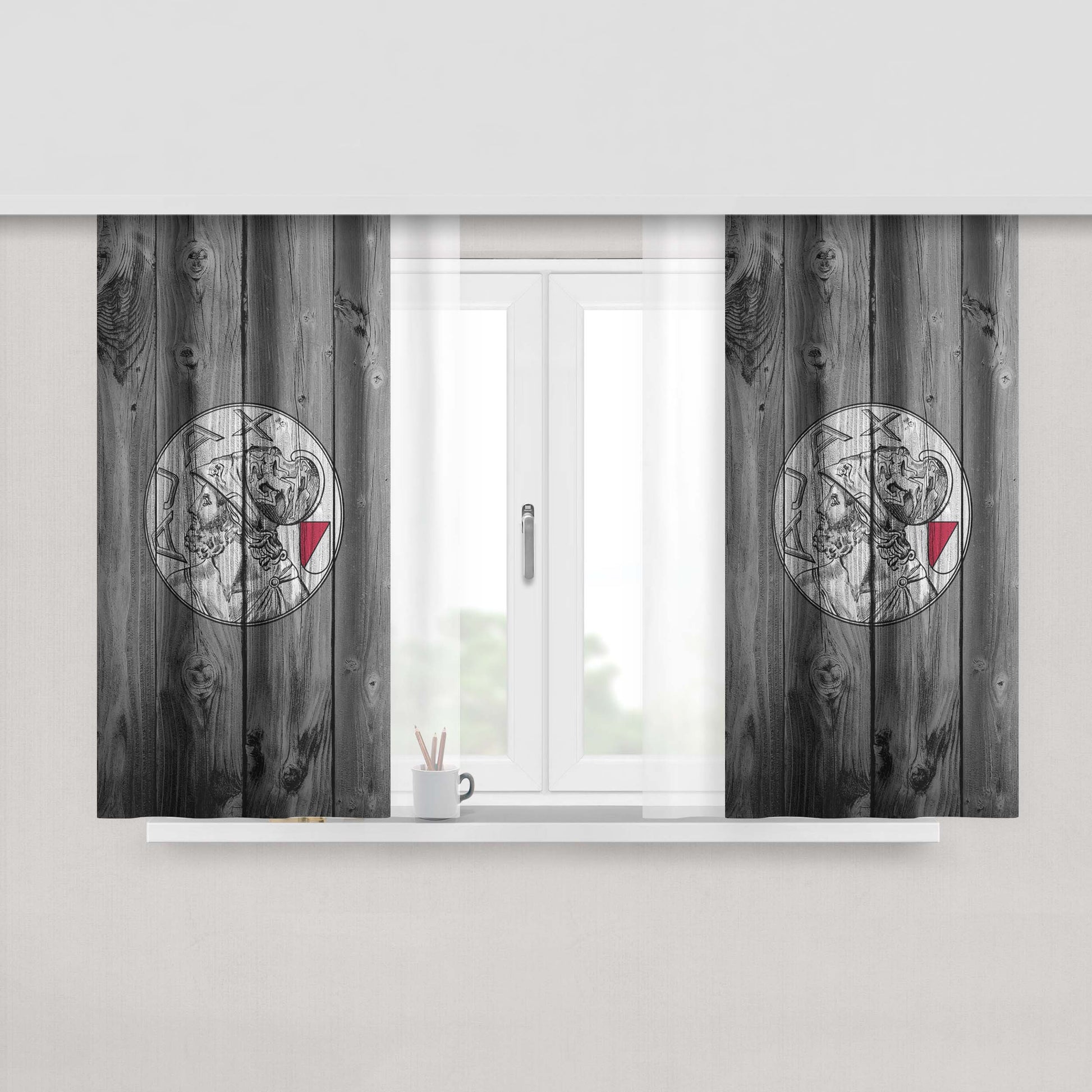 Afc Ajax Amsterdam Wood Logo Fabric Window Curtains