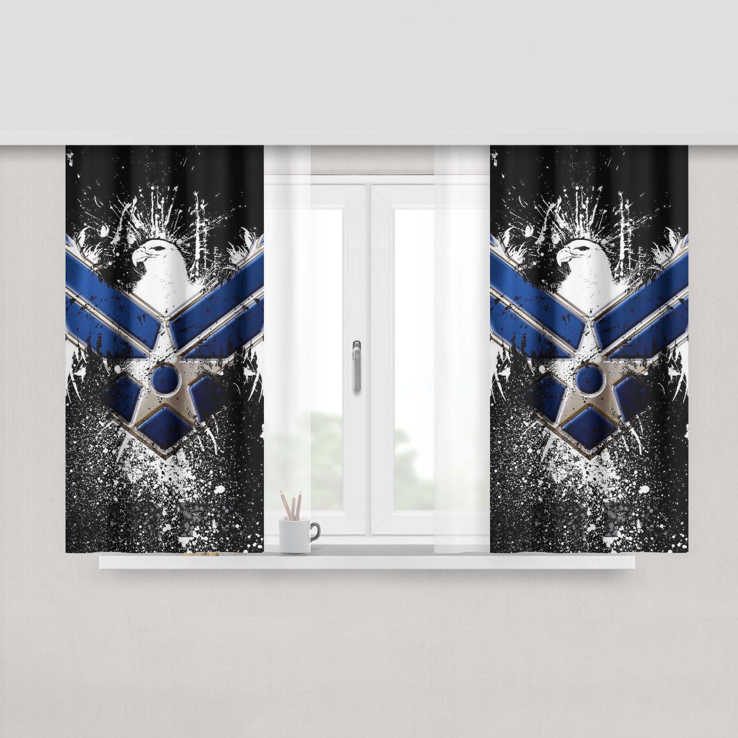 Air Force Chrome Logo Fabric Window Curtains