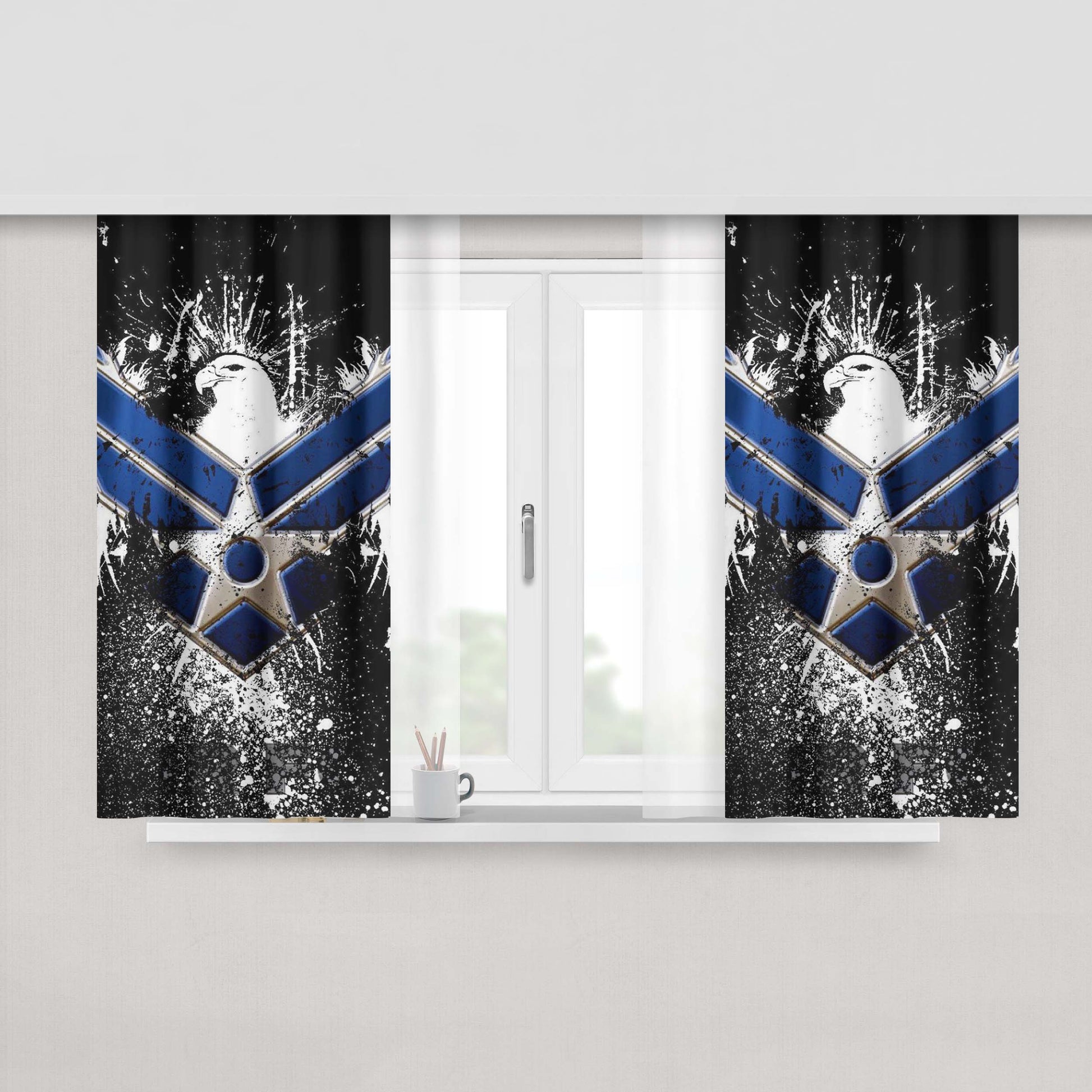 Air Force Chrome Logo Fabric Window Curtains