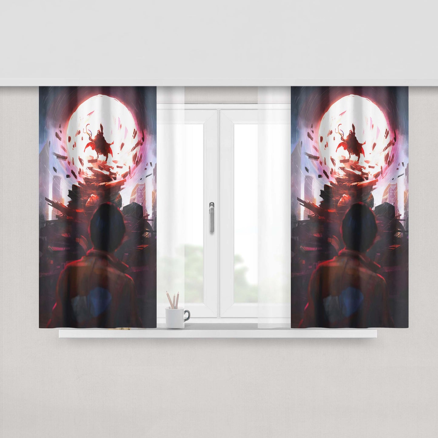 Akira Abstract Doodle Art Style Fabric Window Curtains
