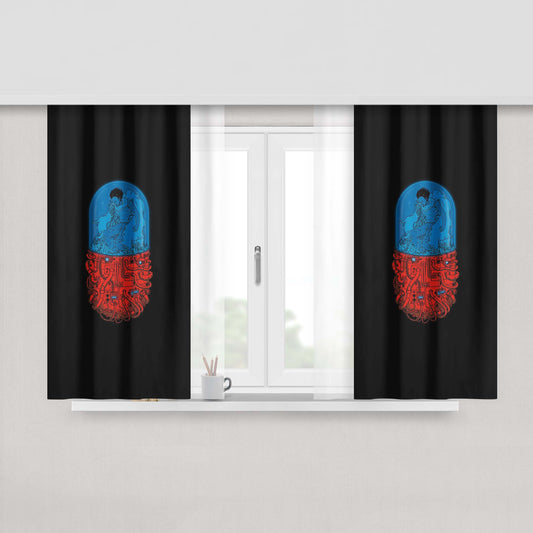 Akira Black Art Fabric Window Curtains