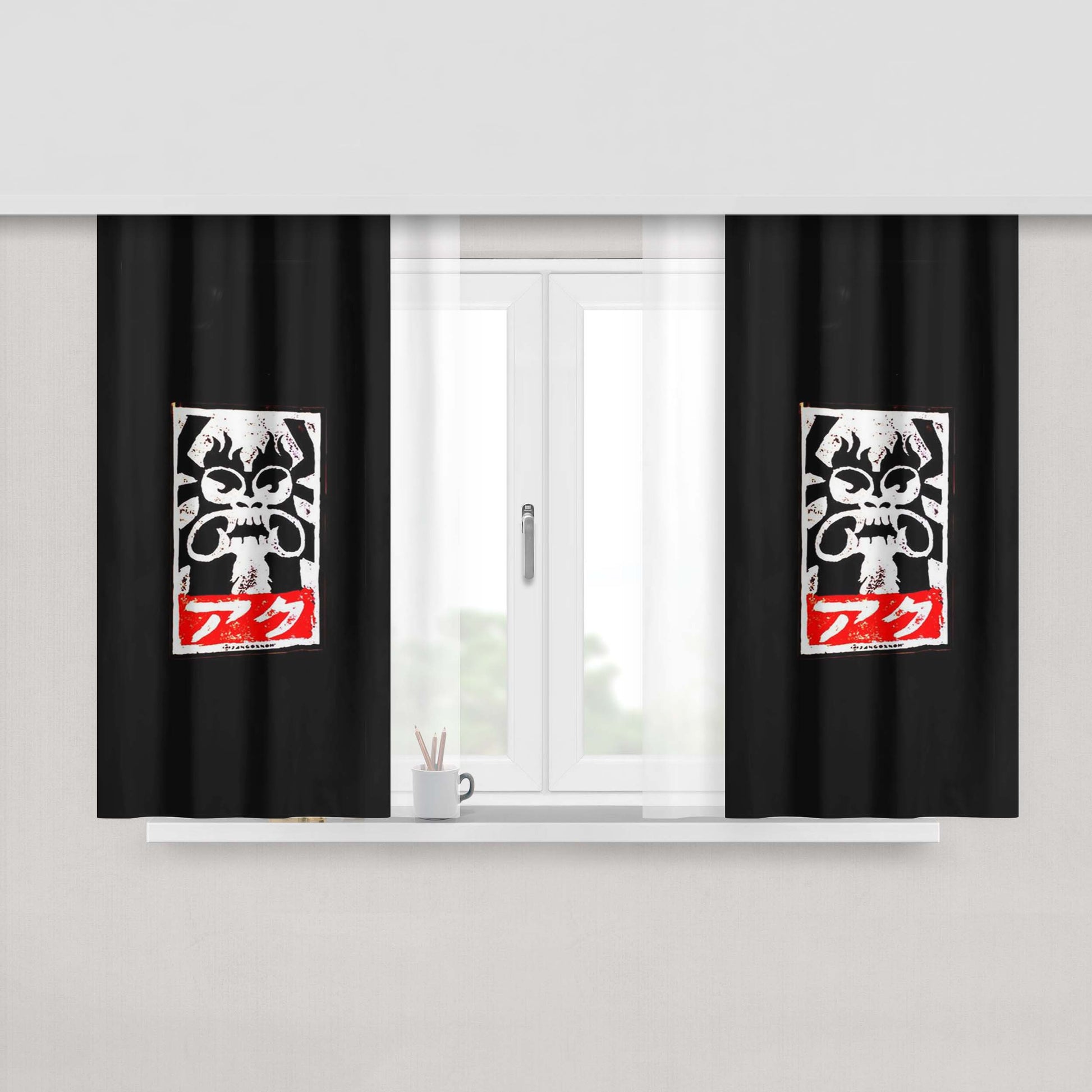 Aku Samurai Jack X Obey Giant Parody Slaps Street Art Peach Skin Window Curtains