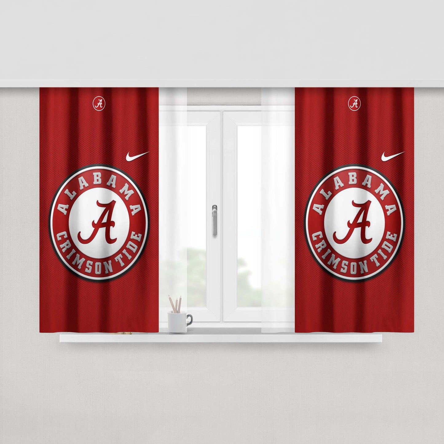 Alabama Houndstooth Crimson Tide Peach Skin Window Curtains