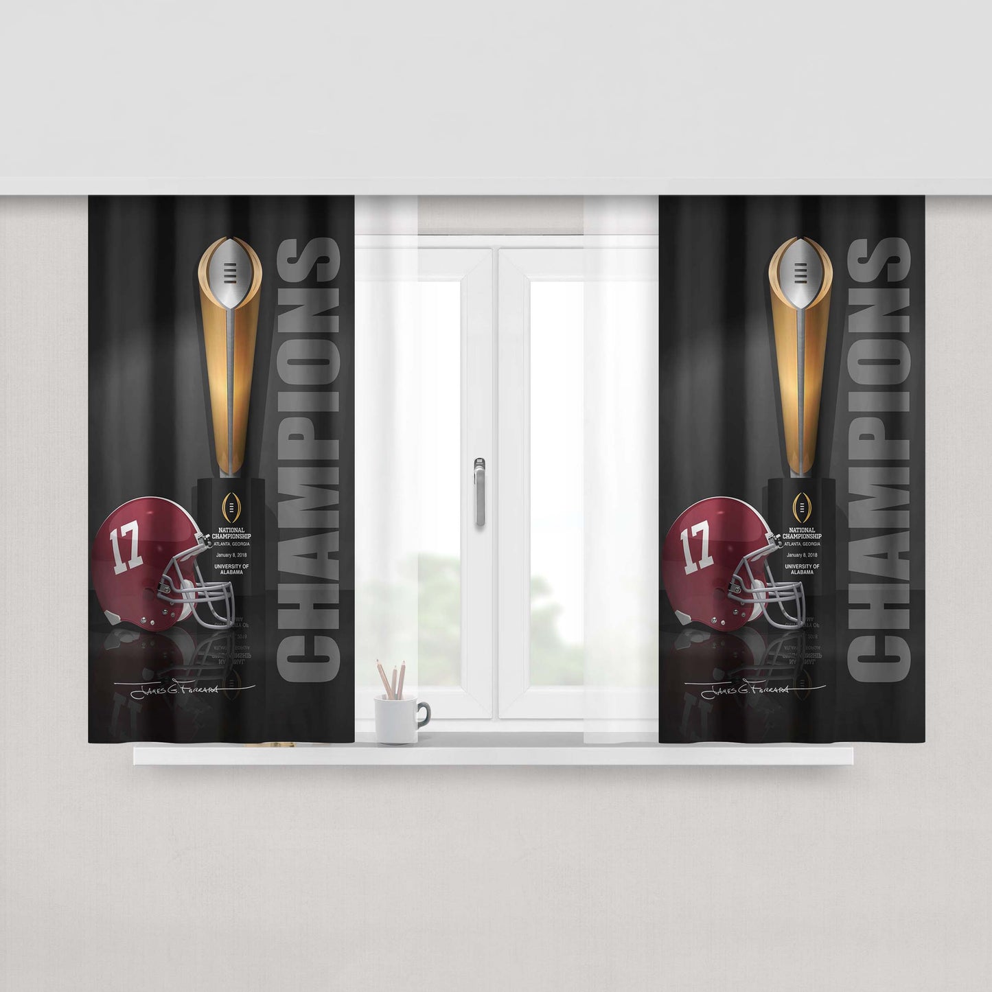 Alabama Logo Ribbon Peach Skin Window Curtains