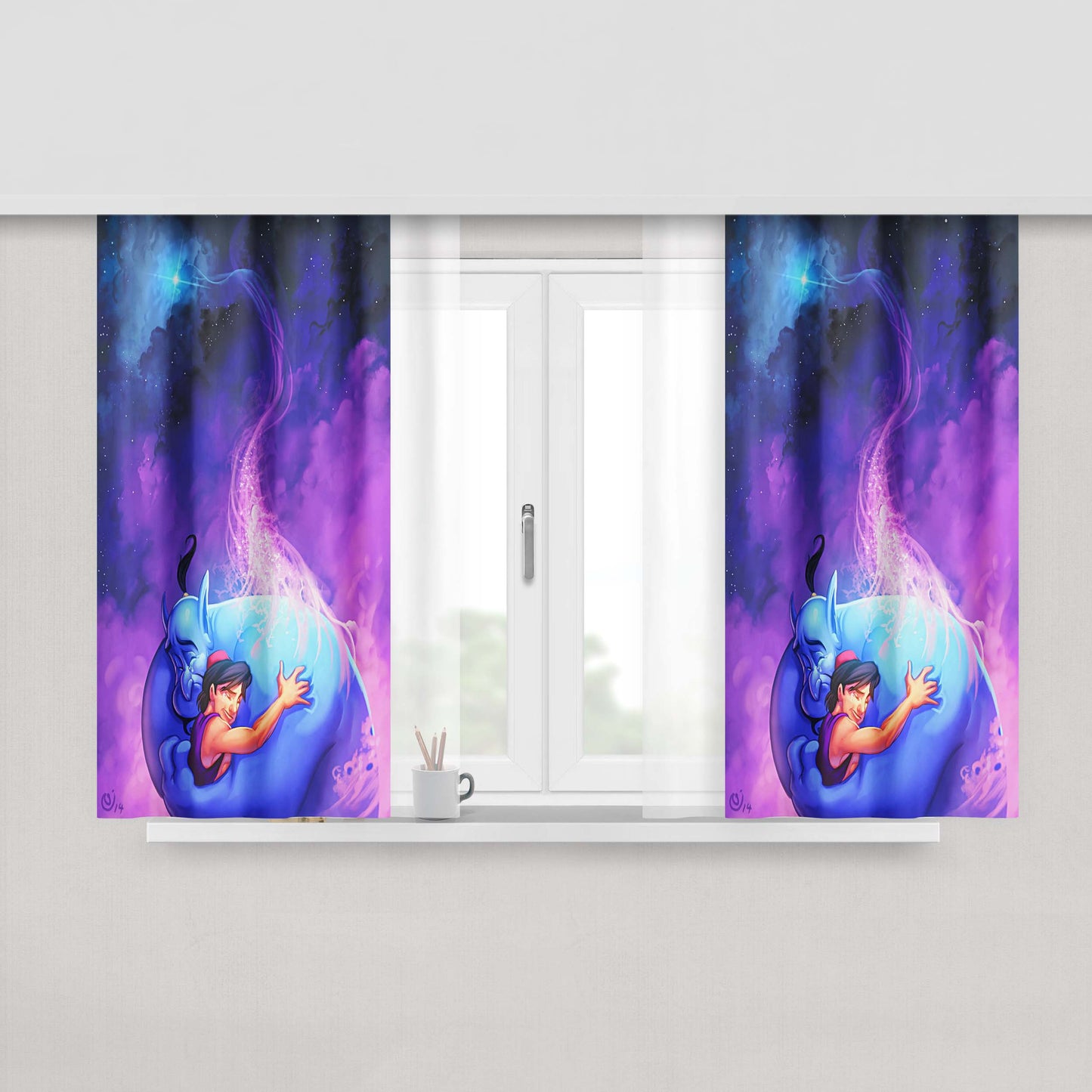 Aladdin And Genie 2019 Art Peach Skin Window Curtains