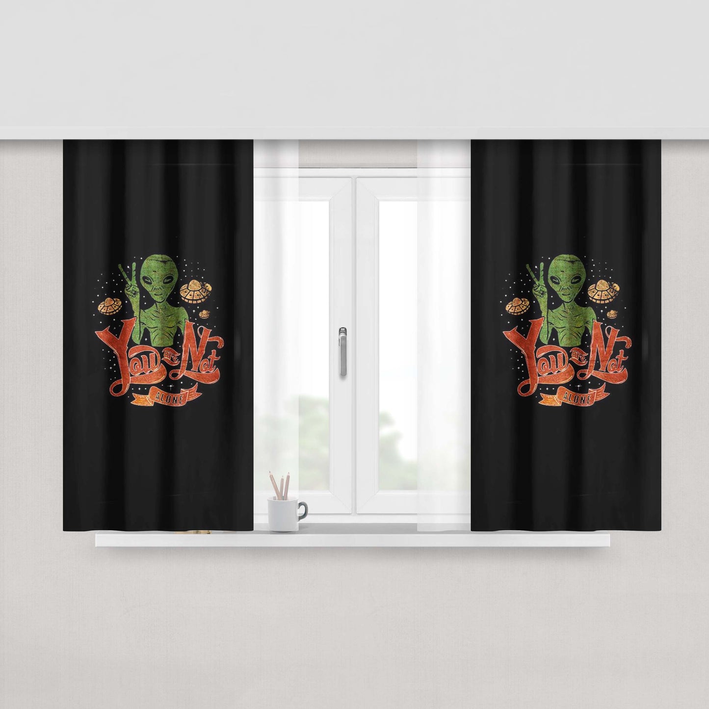 Alien Fusion On Vacation Peach Skin Window Curtains