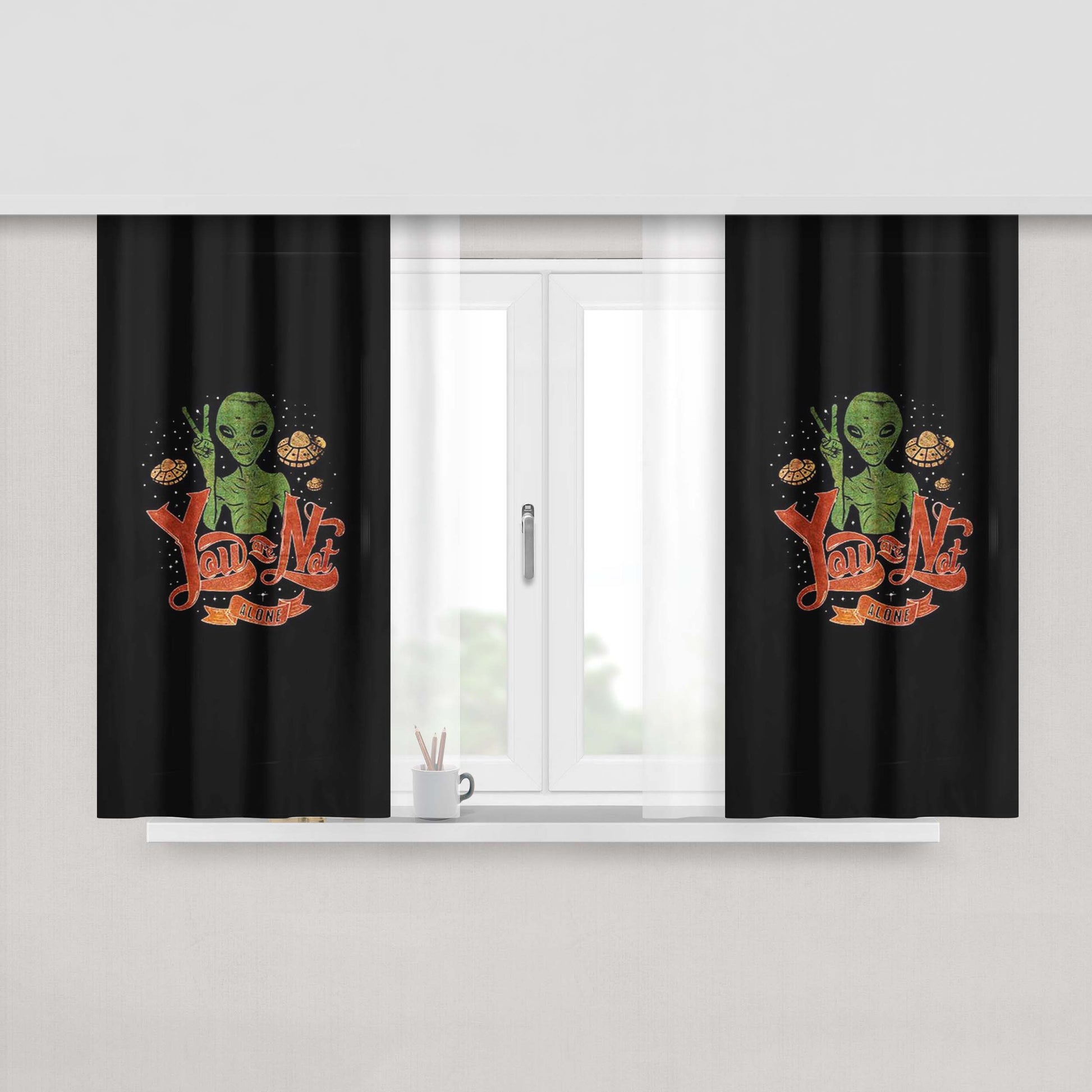 Alien Fusion On Vacation Peach Skin Window Curtains