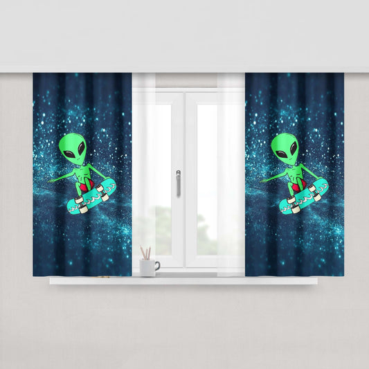 Alien Pattern Emoticon Holo Peach Skin Window Curtains