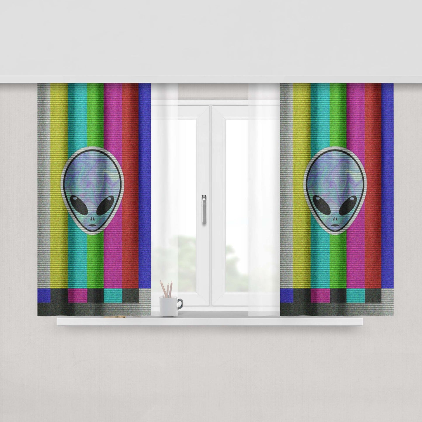 Alien Skate Glitter Galaxy Peach Skin Window Curtains