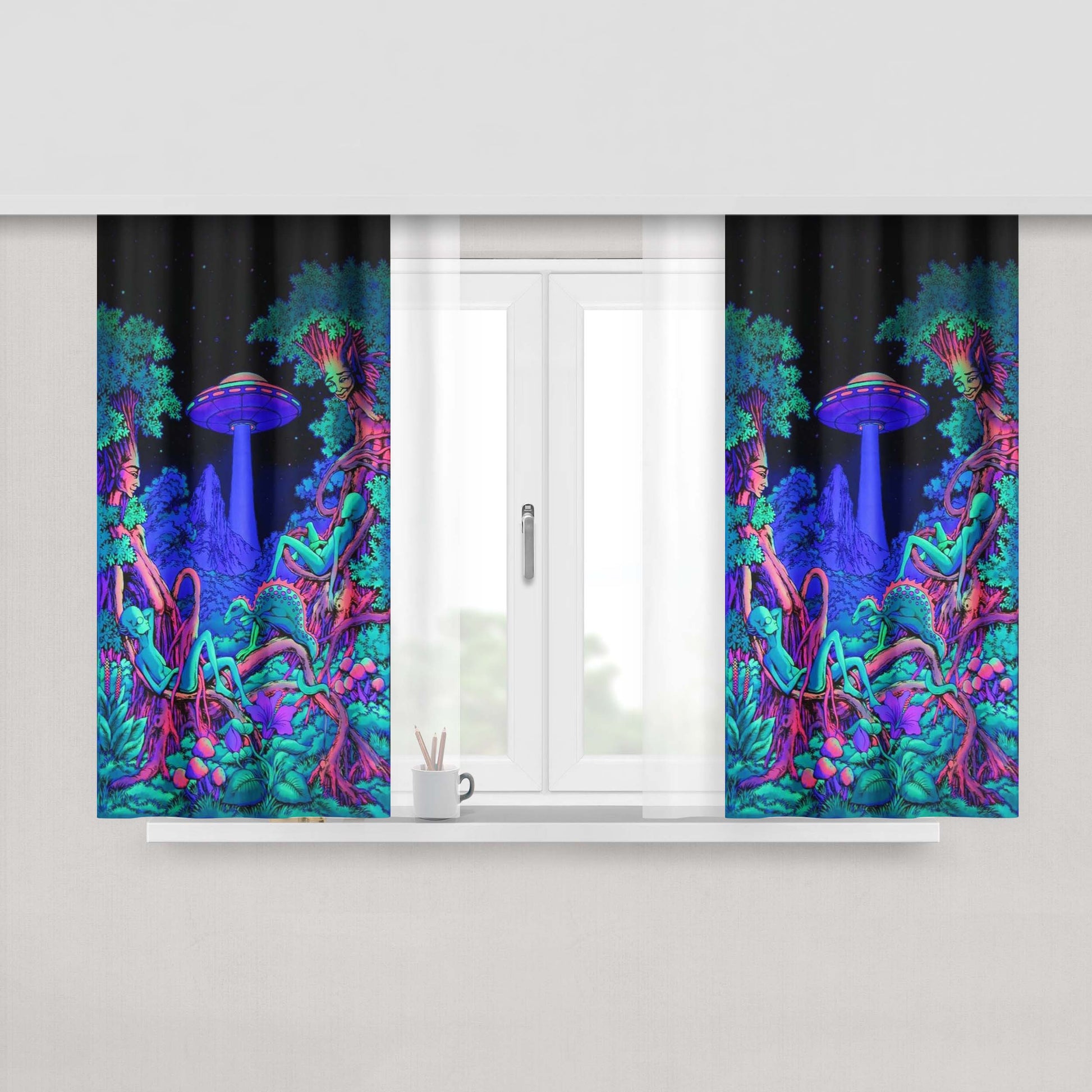 Alien Television Lost Signal Pattern Peach Skin Window Curtains
