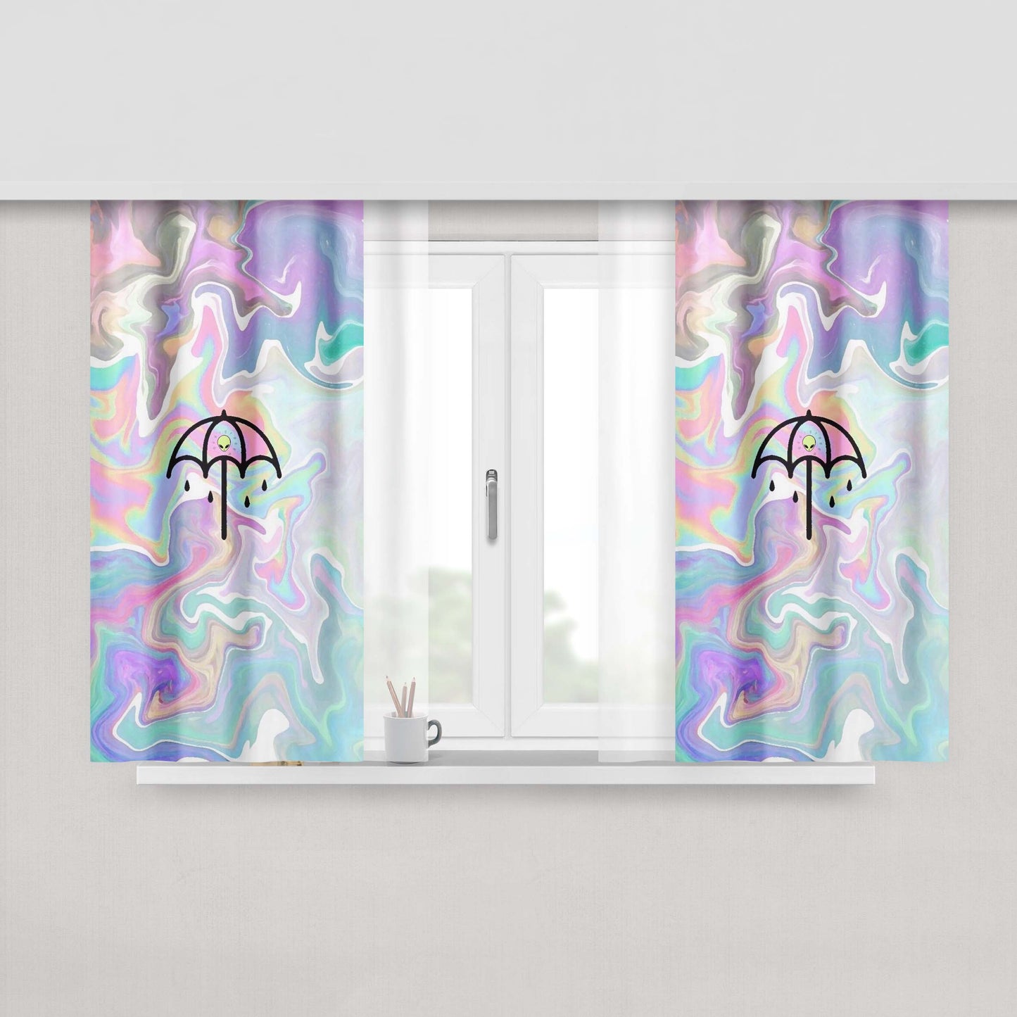 Alien Ufo Jungle Art Peach Skin Window Curtains