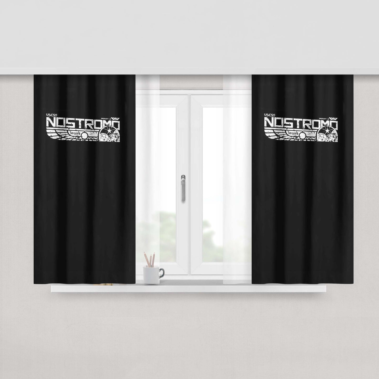 Alien Unicorn Collage Peach Skin Window Curtains