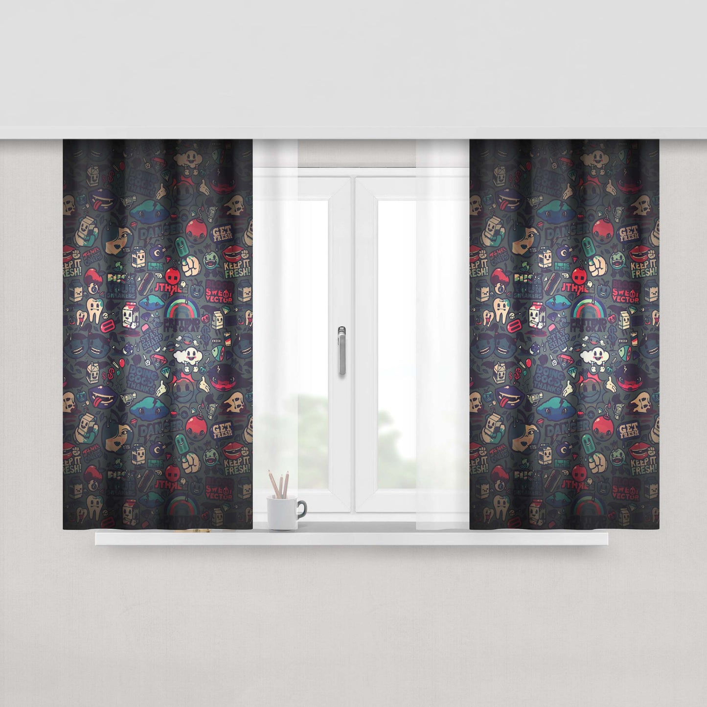 All Joker Face Art Sticker Collage Peach Skin Window Curtains