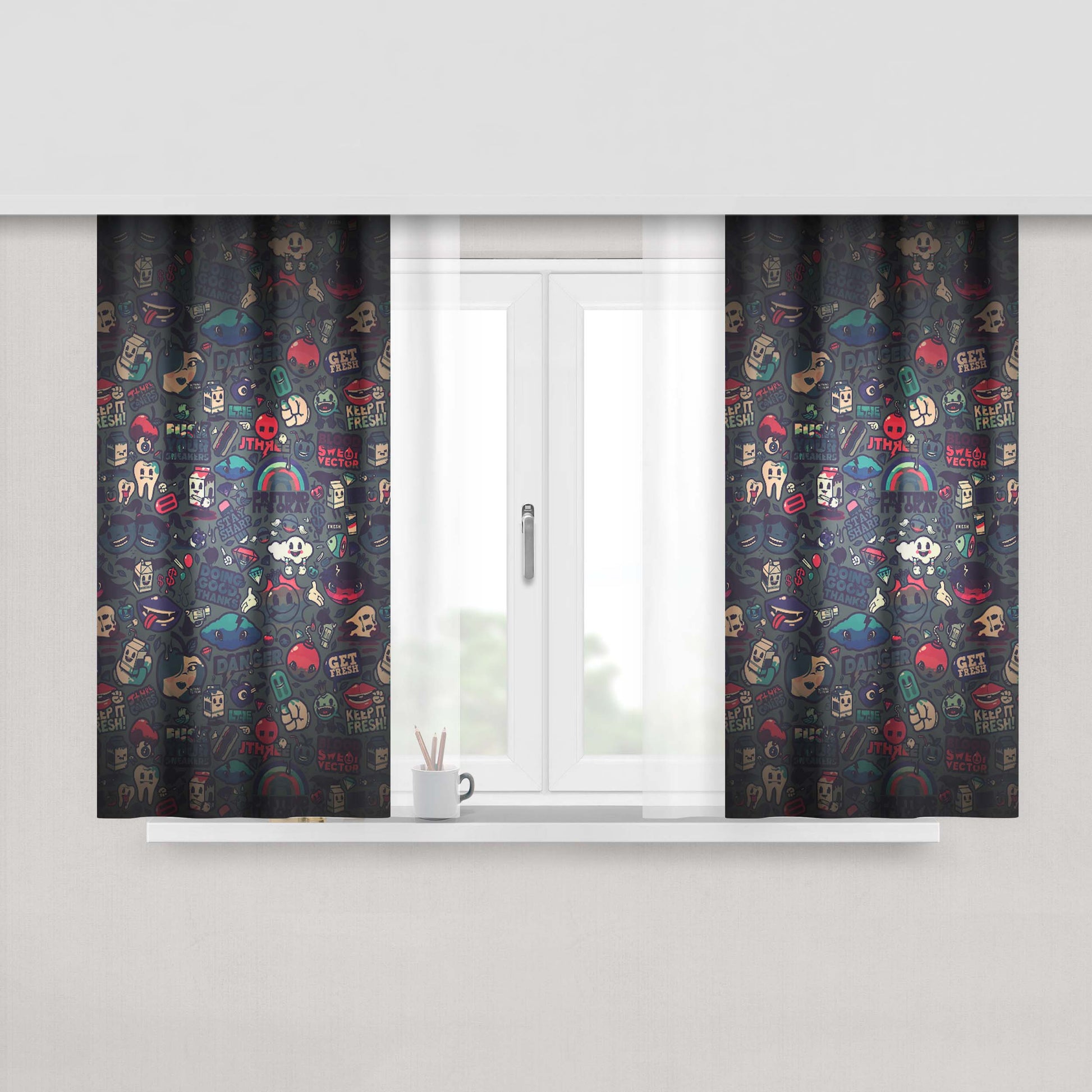All Joker Face Art Sticker Collage Peach Skin Window Curtains