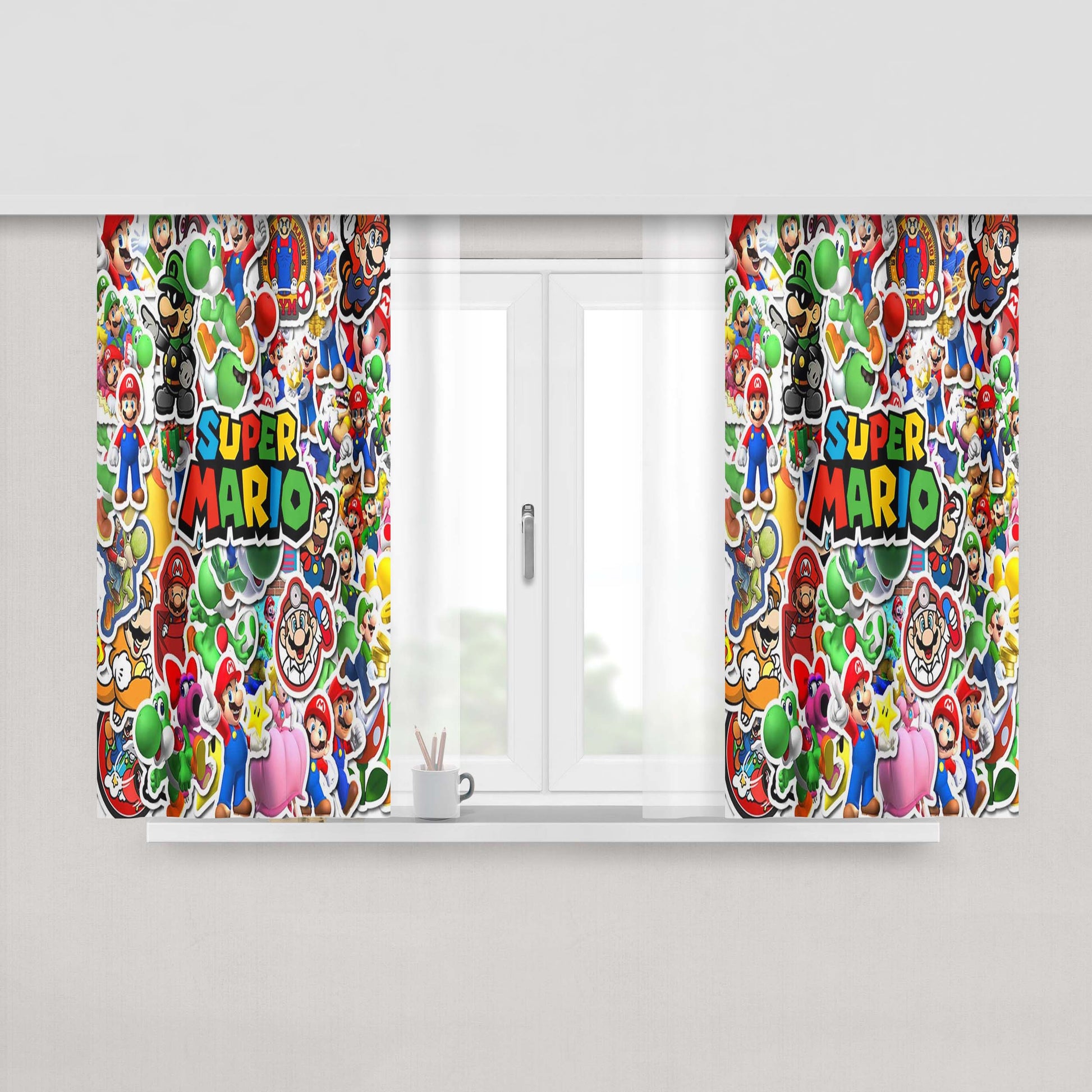 All Mario World Kart Creature Characters Sticker Wallpaper Peach Skin Window Curtains
