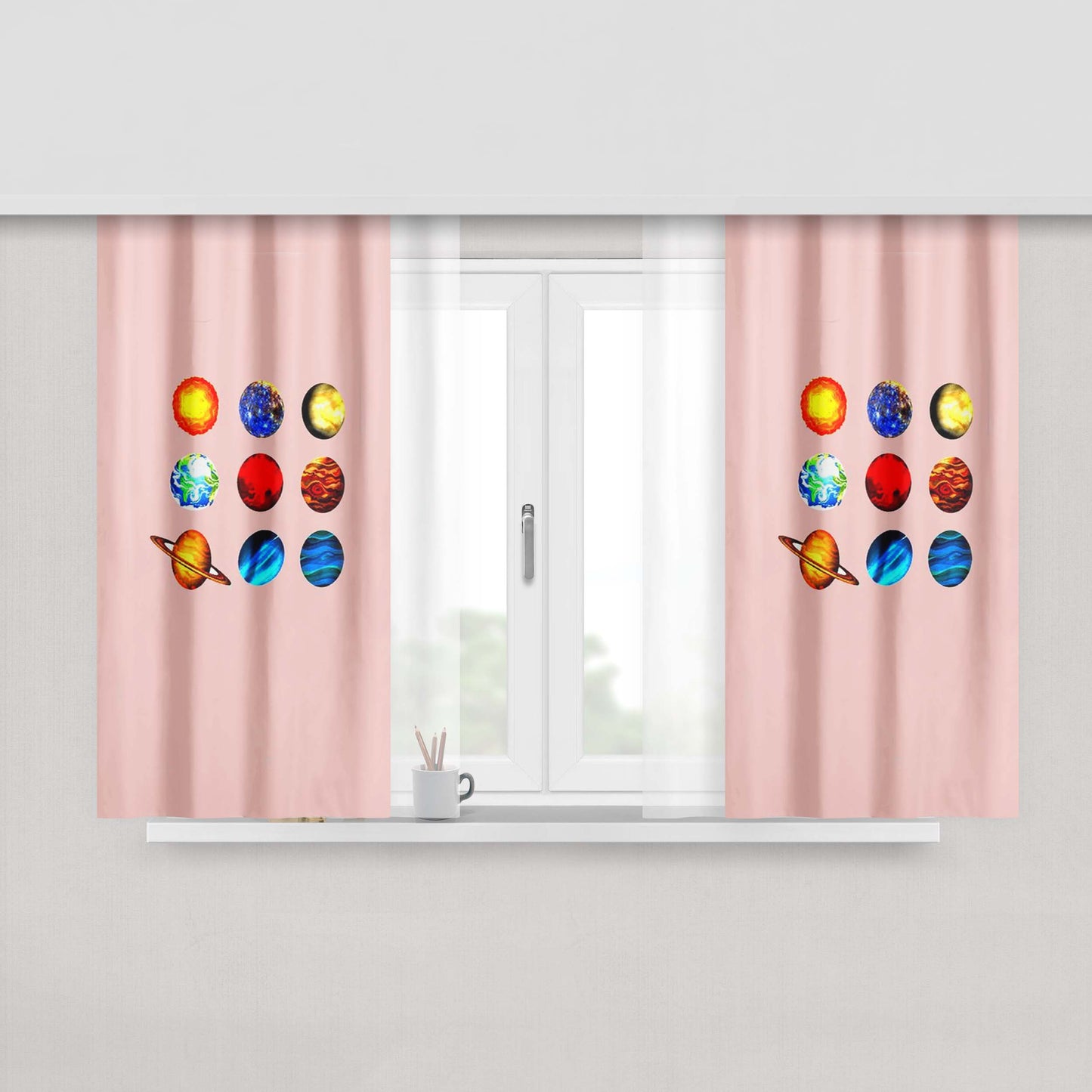 All Peppa Pig Family Cartoon Characters Sticker Collage Peach Skin Window Curtains