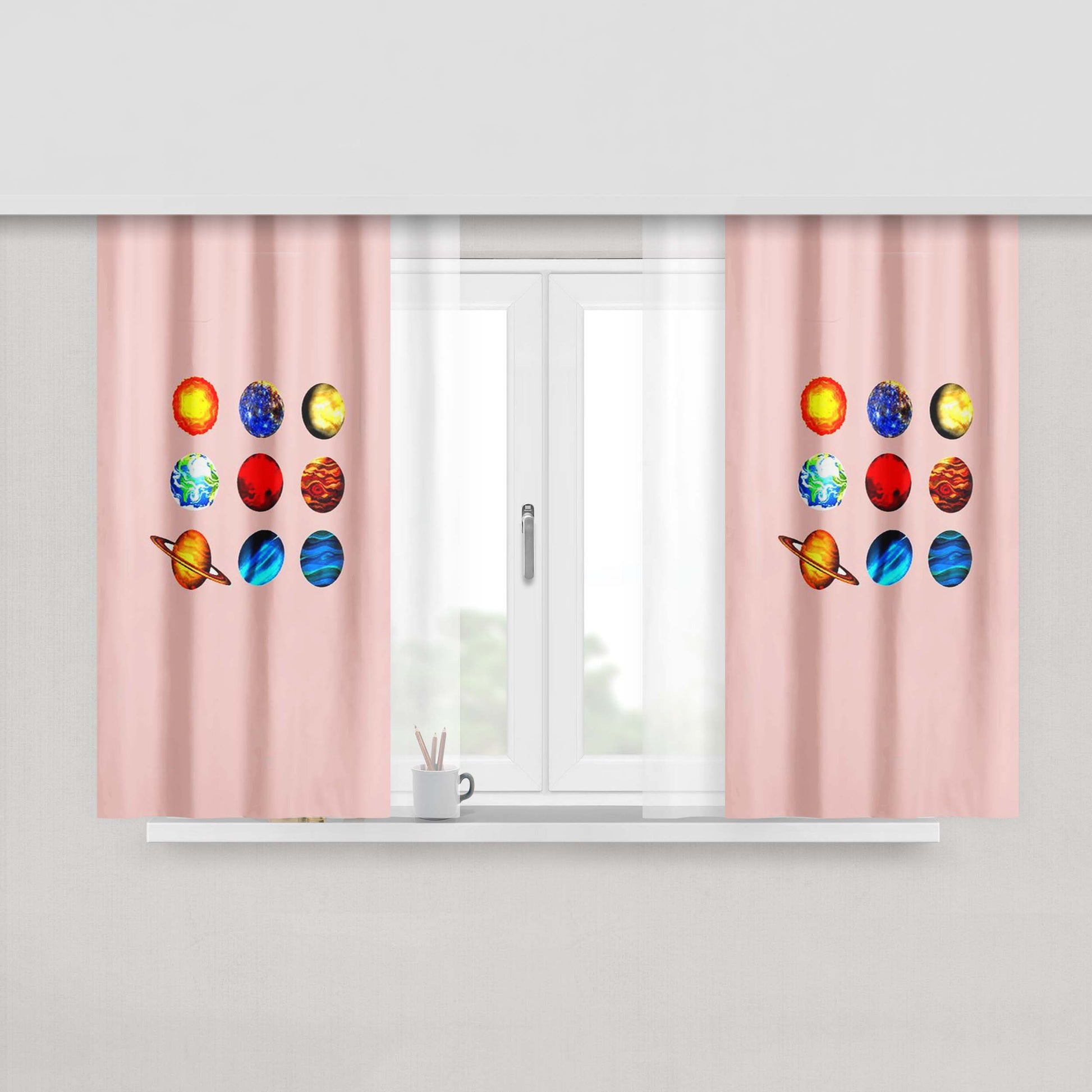All Peppa Pig Family Cartoon Characters Sticker Collage Peach Skin Window Curtains