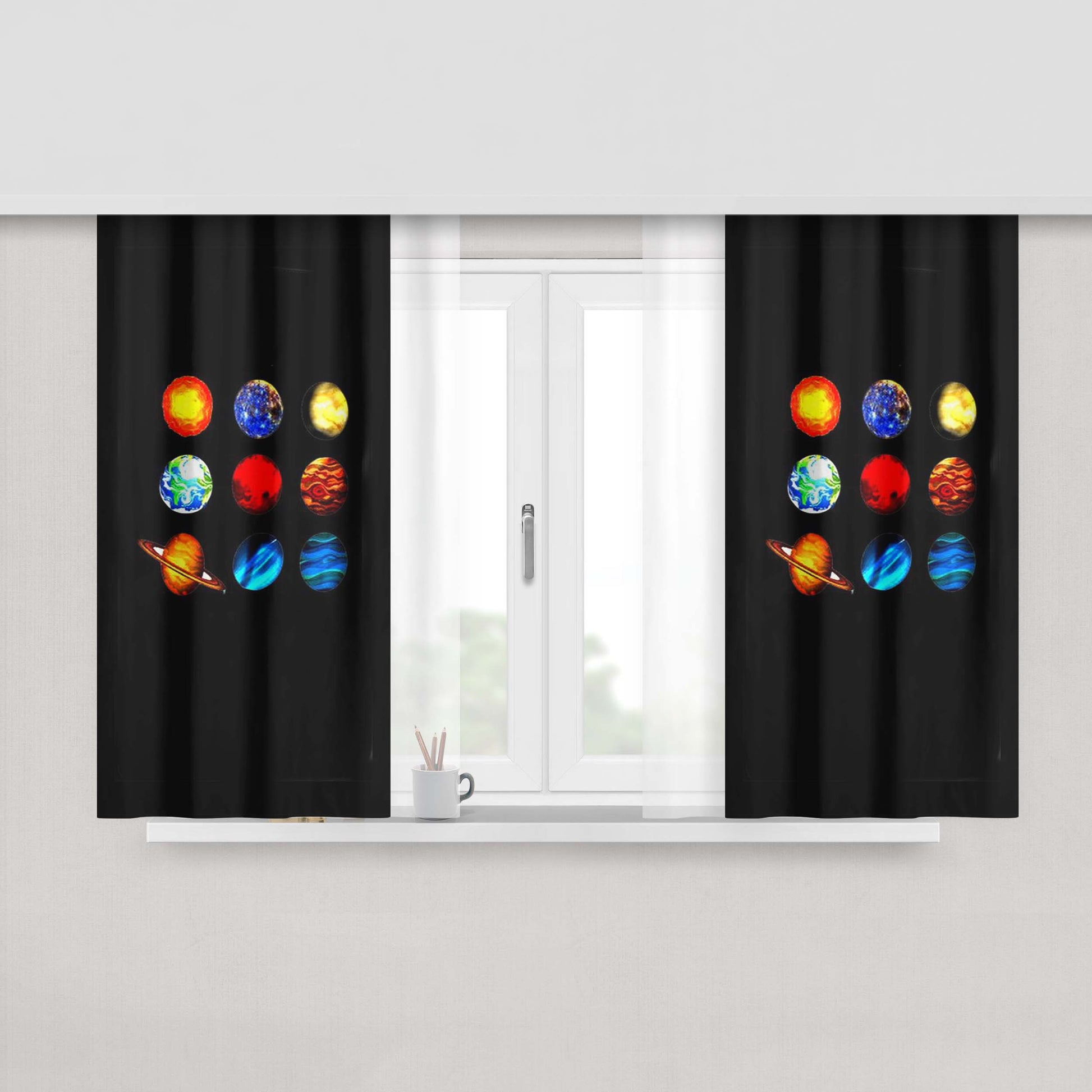 All Planets Space Solar System Pnk Peach Skin Window Curtains