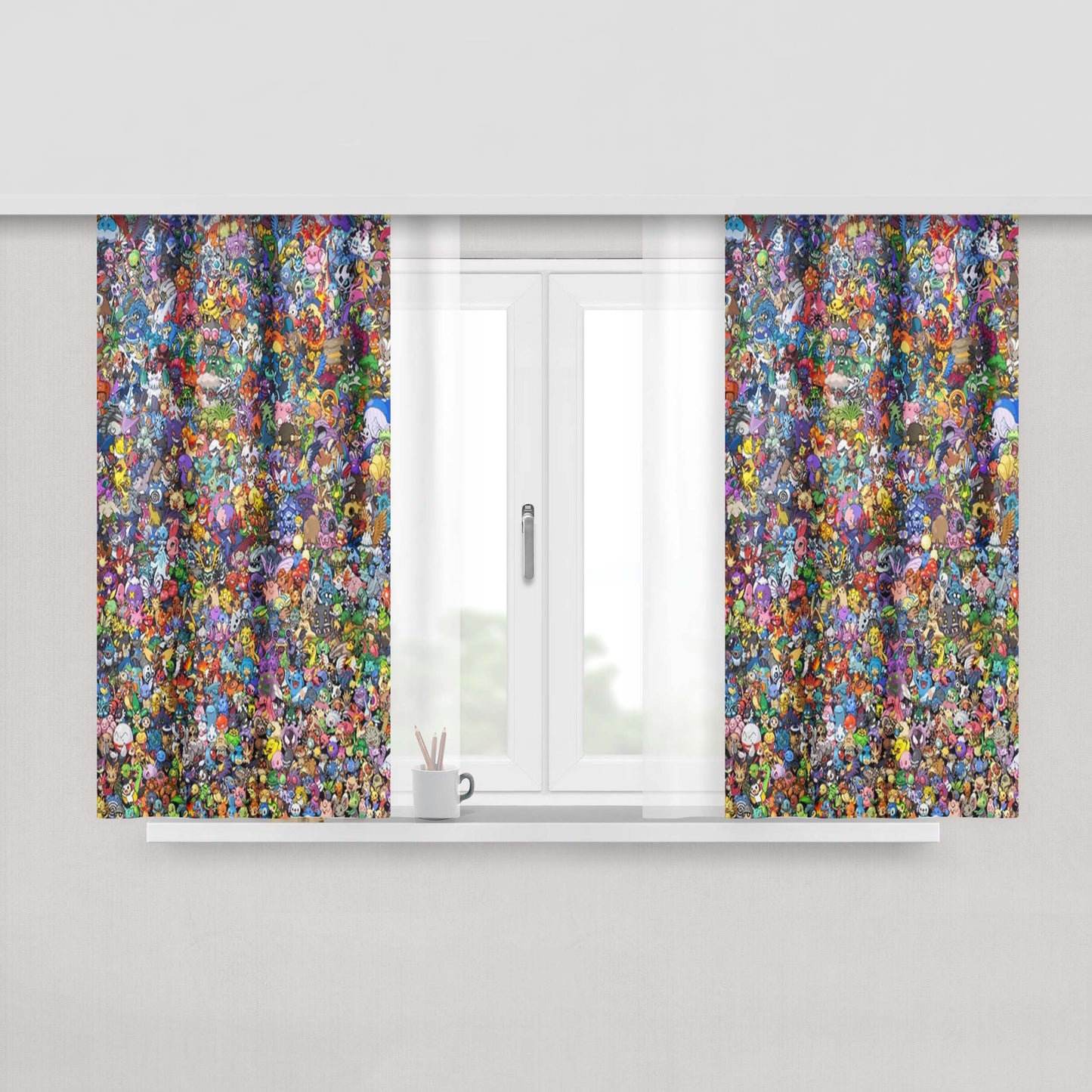 All Pokemon Cartoon Creature Characters Sticker Collage Peach Skin Window Curtains