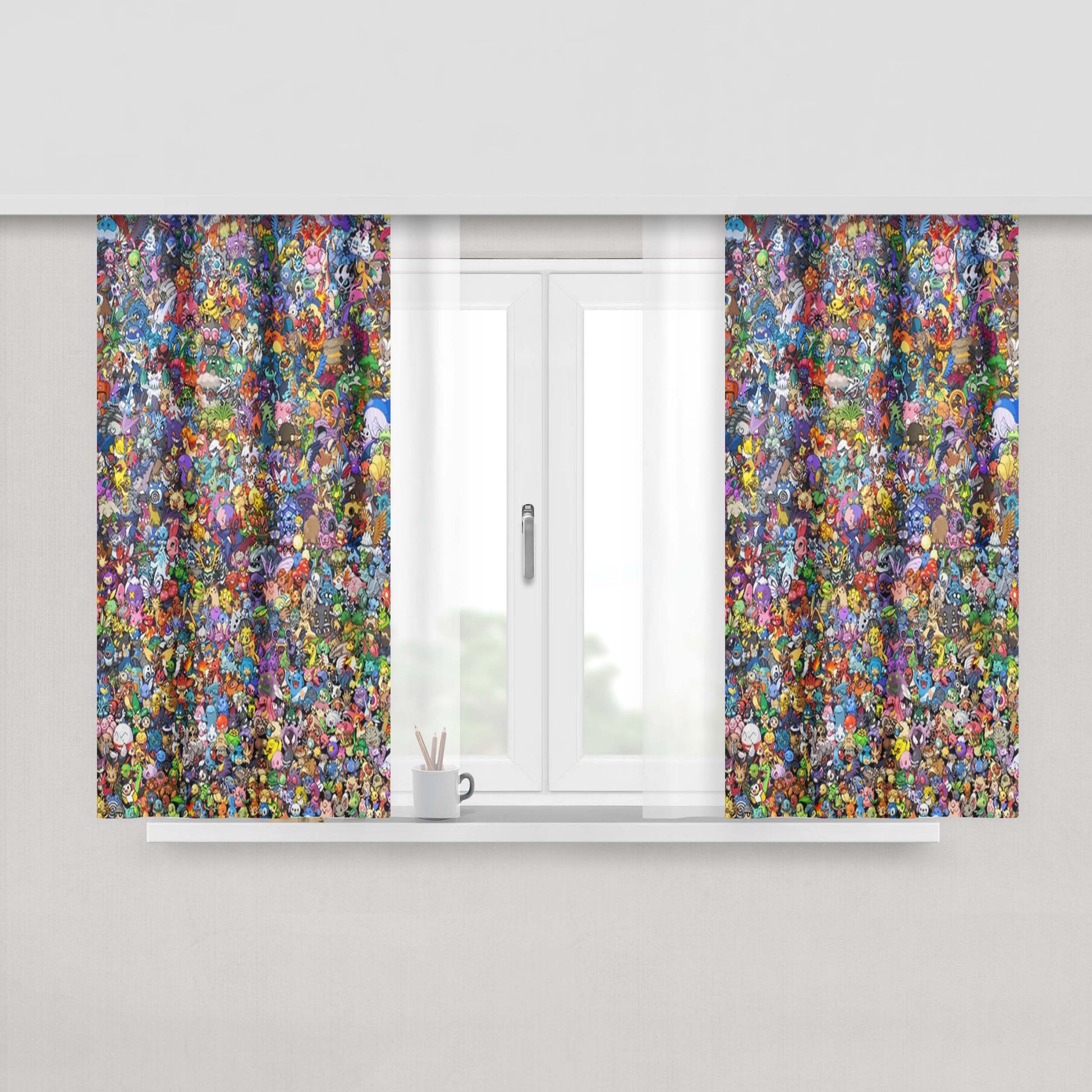 All Pokemon Cartoon Creature Characters Sticker Collage Peach Skin Window Curtains