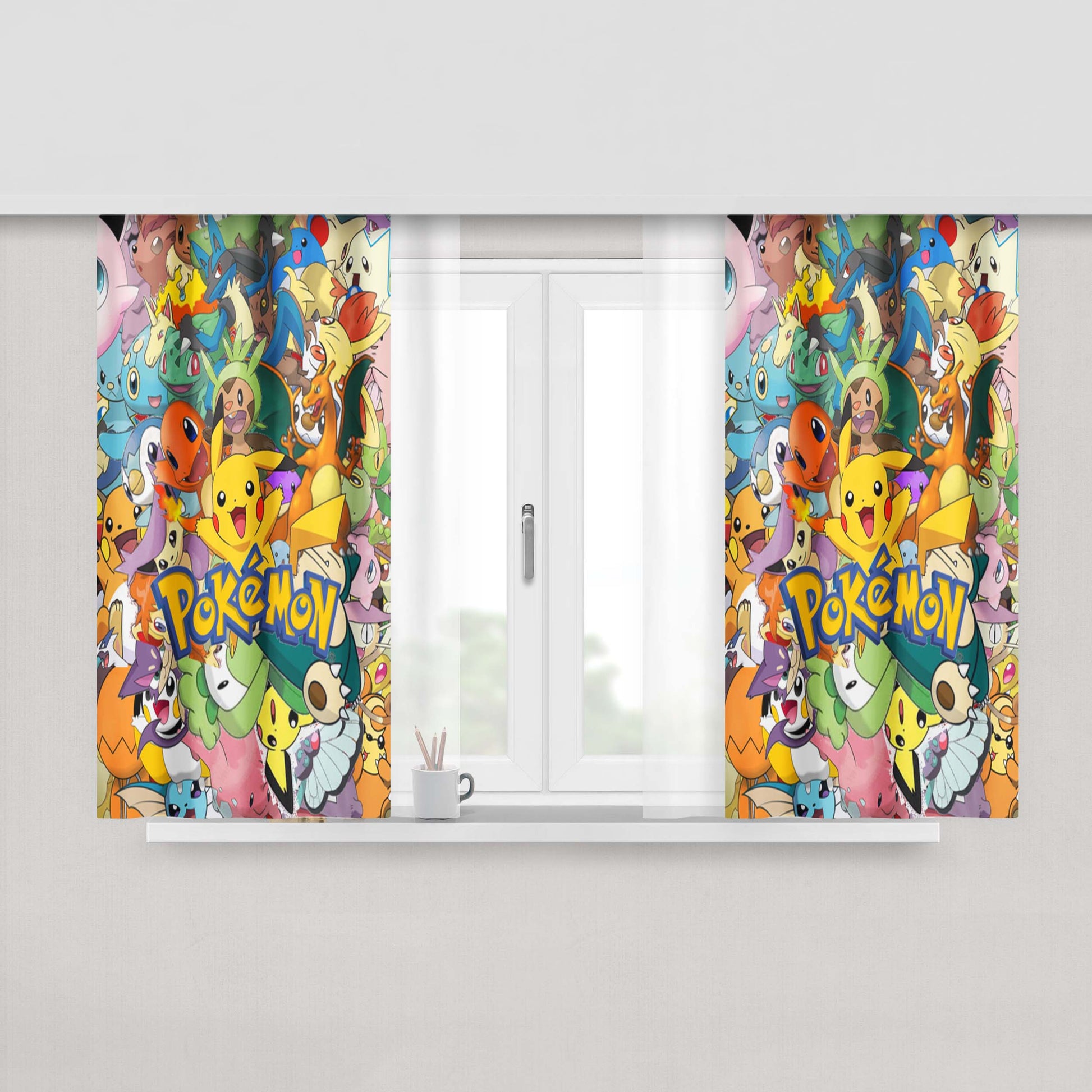 All Pokemon Go Sticker Bomb Collection Peach Skin Window Curtains
