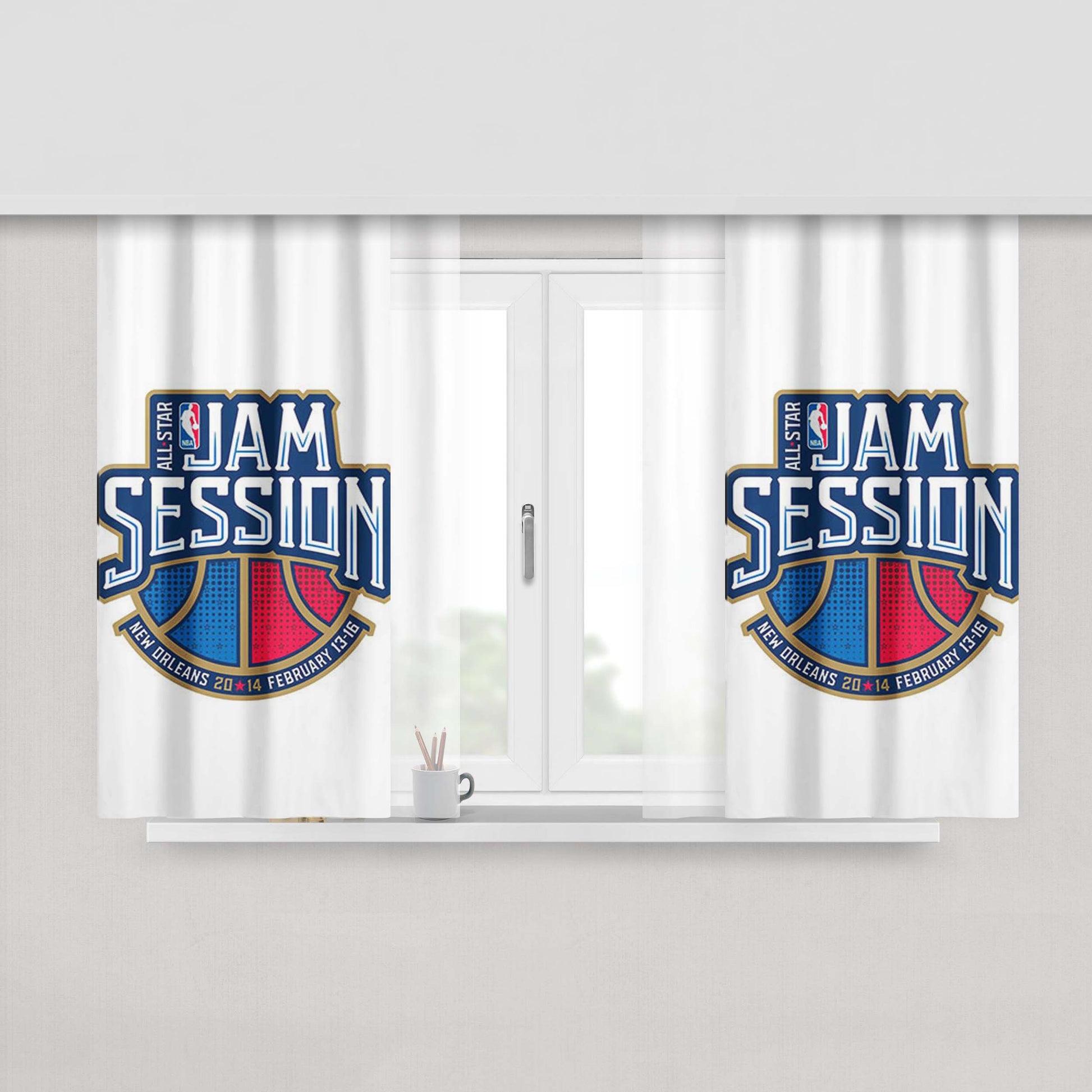 All Star Jam Session Blue Peach Skin Window Curtains