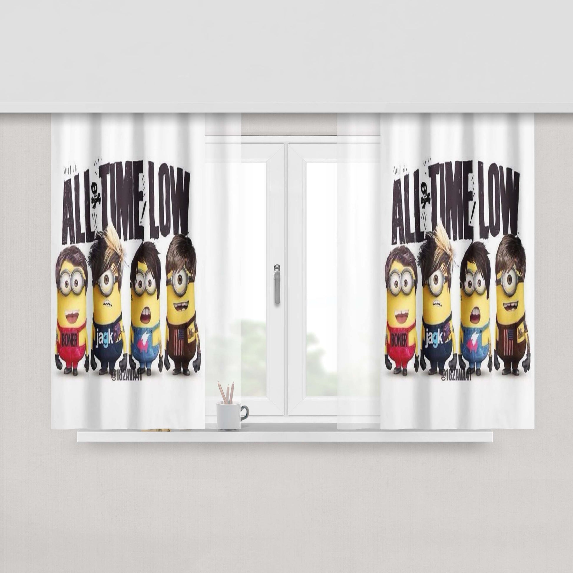 All Time Low Minion Drawing Peach Skin Window Curtains