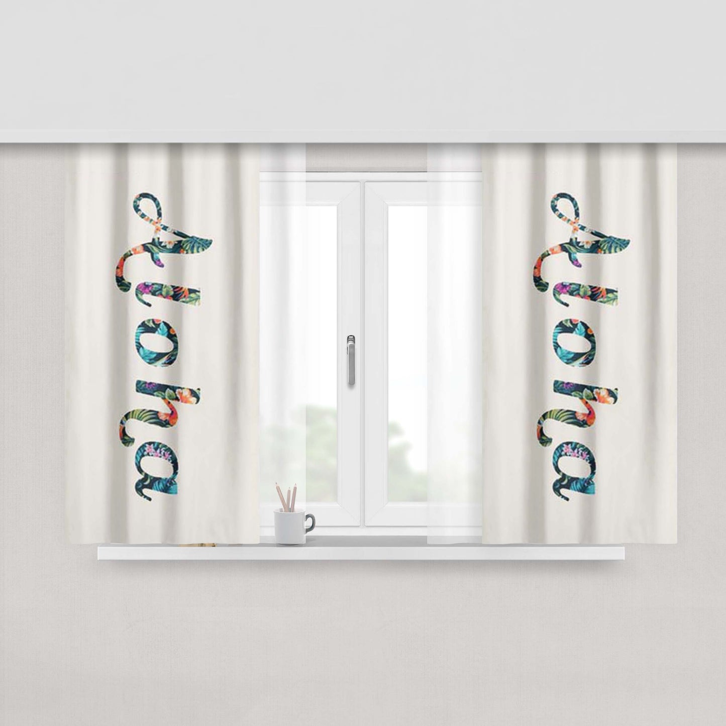 Aloha Leaf And Flower Wallpaper Peach Skin Window Curtains