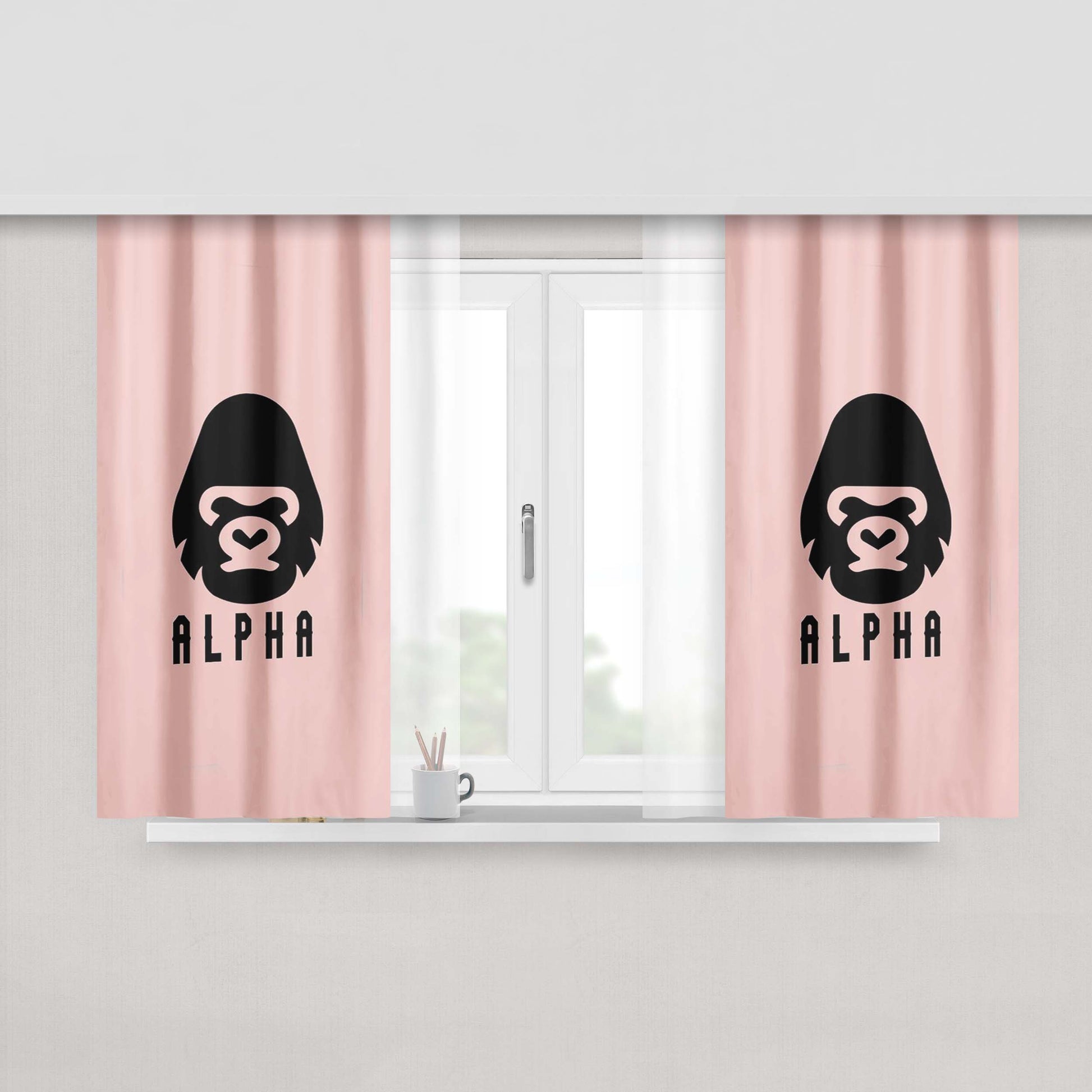 Alpha Gorilla King Kong Graphic Peach Skin Window Curtains
