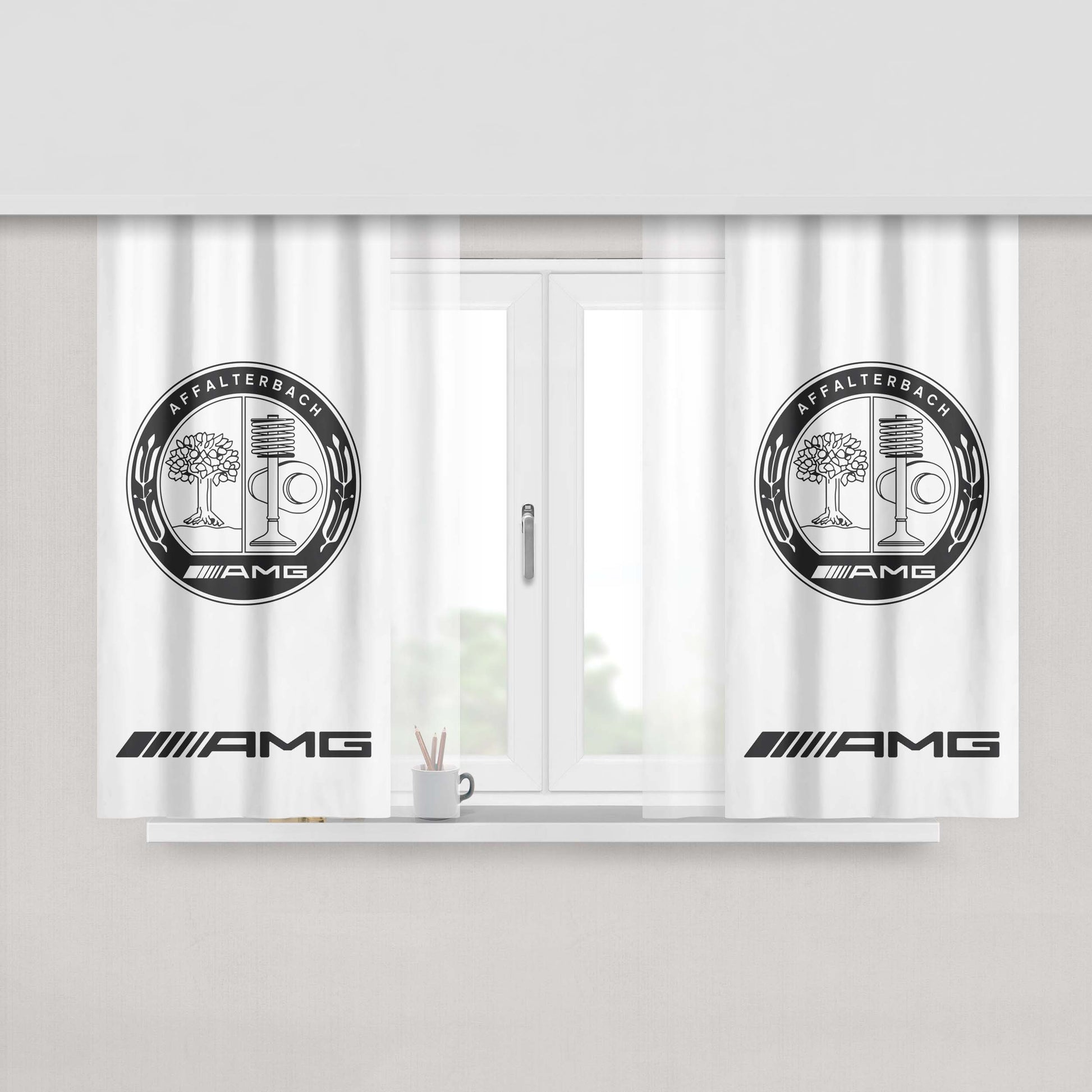 Amg Emblem Black Peach Skin Window Curtains
