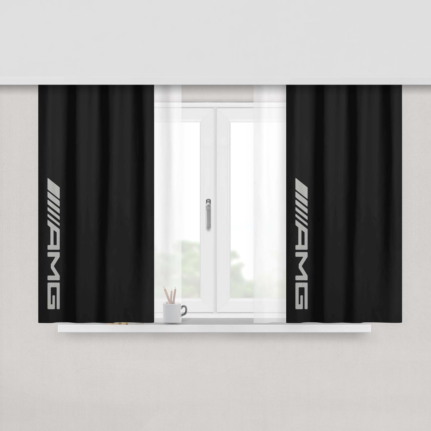 Amg Emblem White Peach Skin Window Curtains