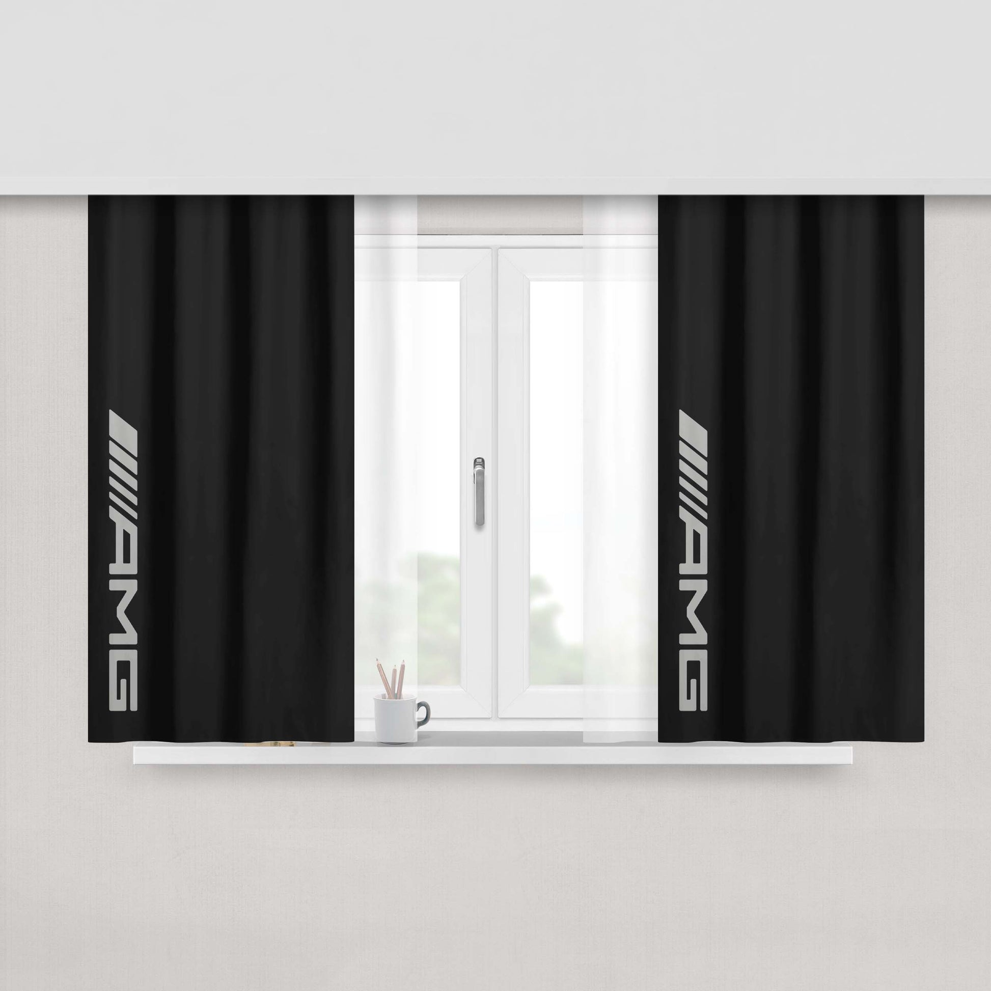 Amg Emblem White Peach Skin Window Curtains