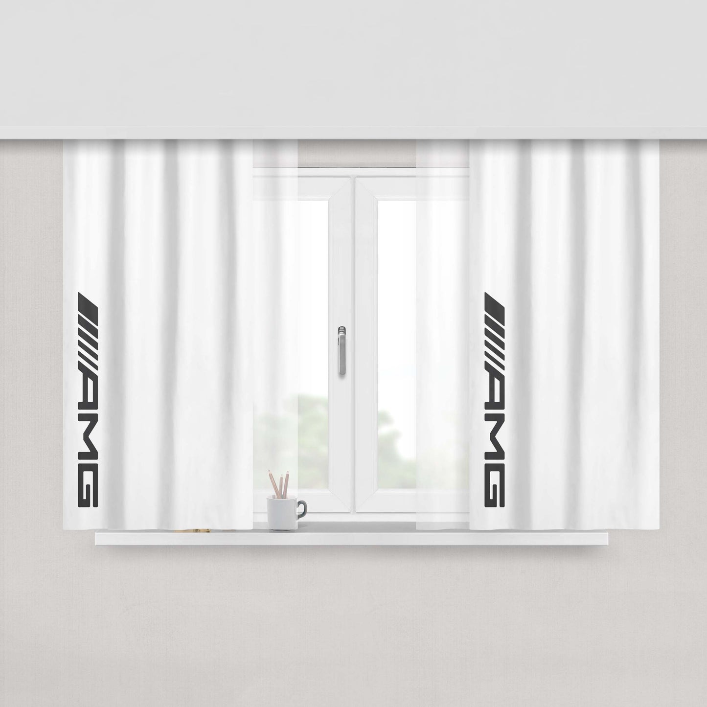 Amg Logo Black Peach Skin Window Curtains